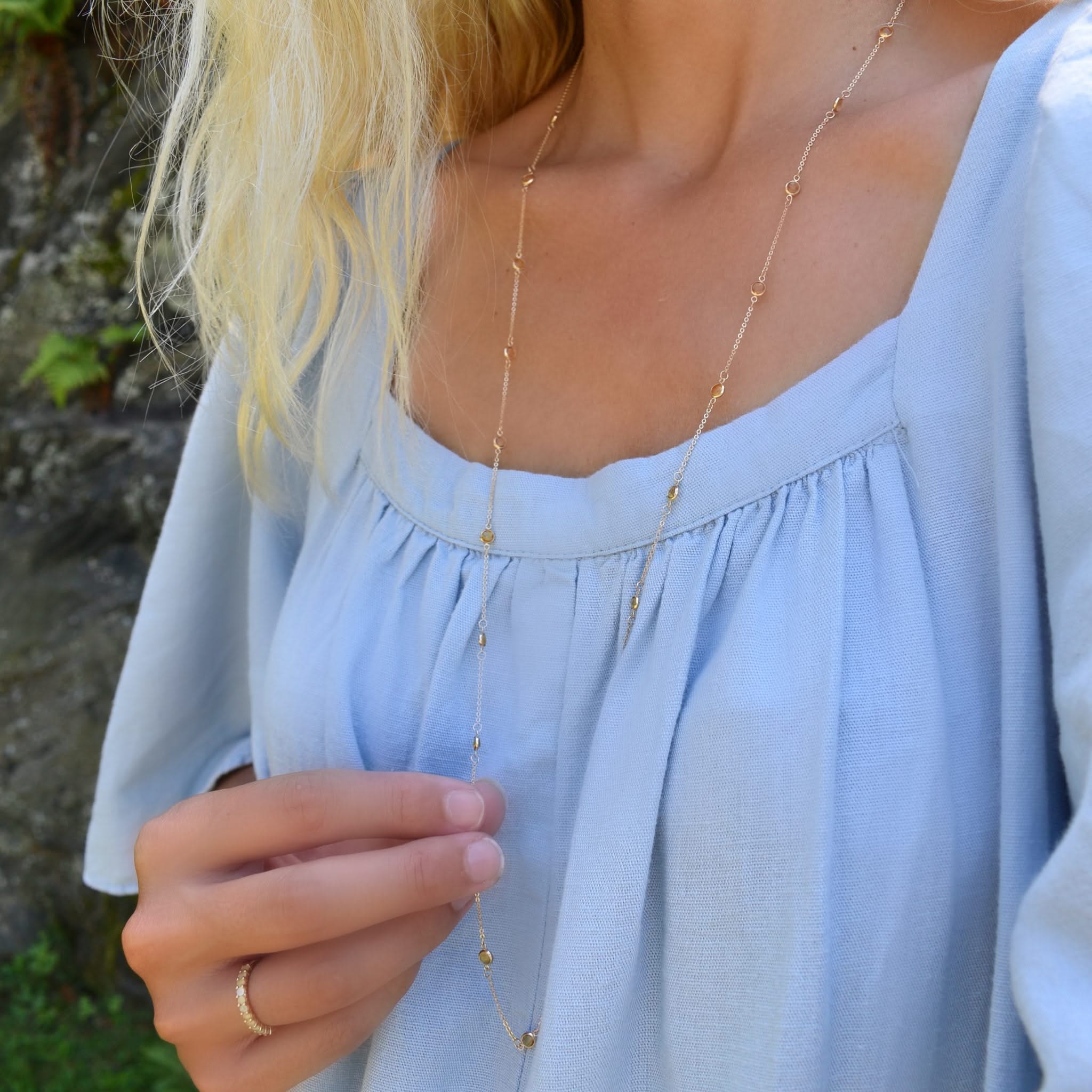 Bayberry Citrine Long Necklace in 14k Gold (November) - Image 2