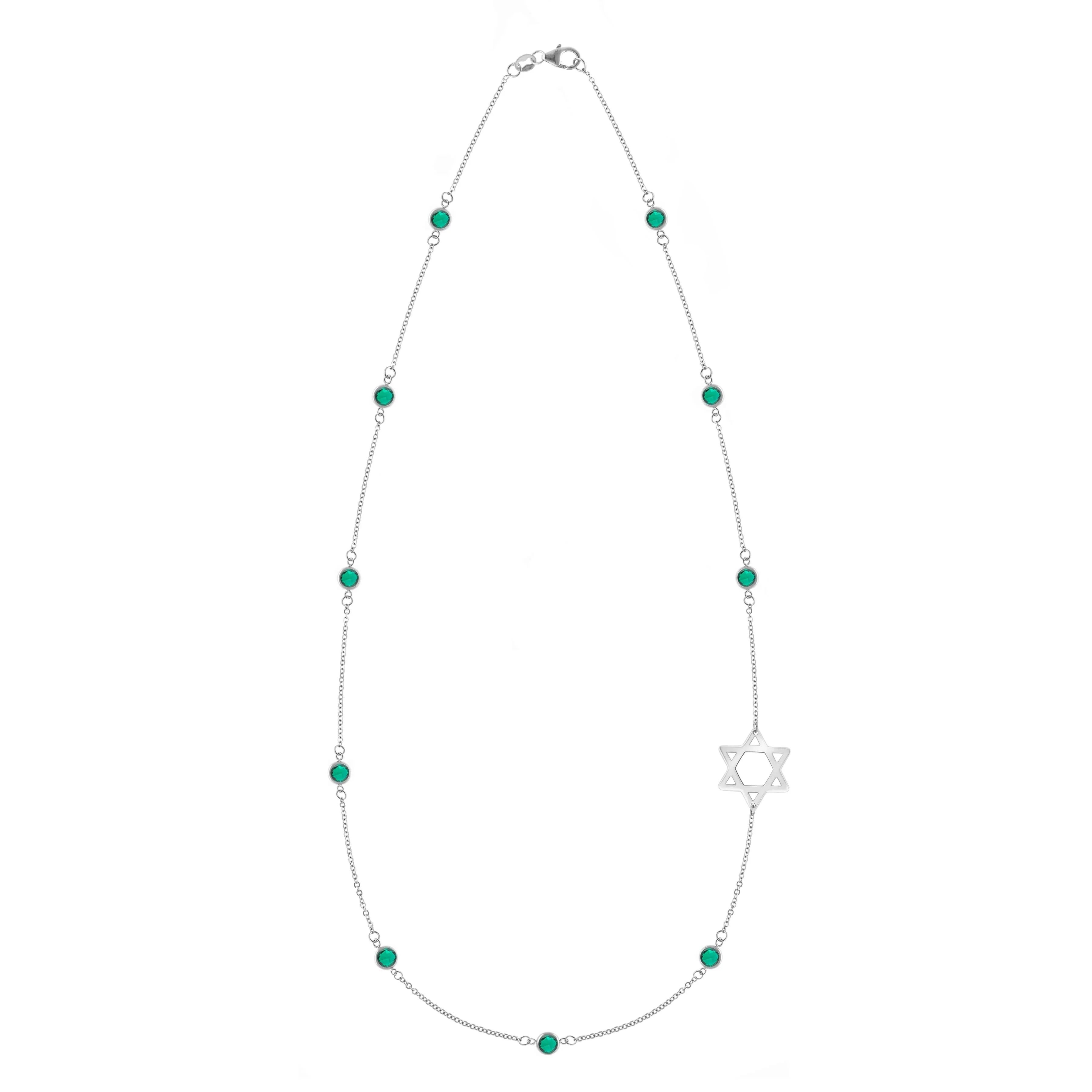 Bayberry Emerald Star of David Necklace in 14k Gold (May) - Image 5