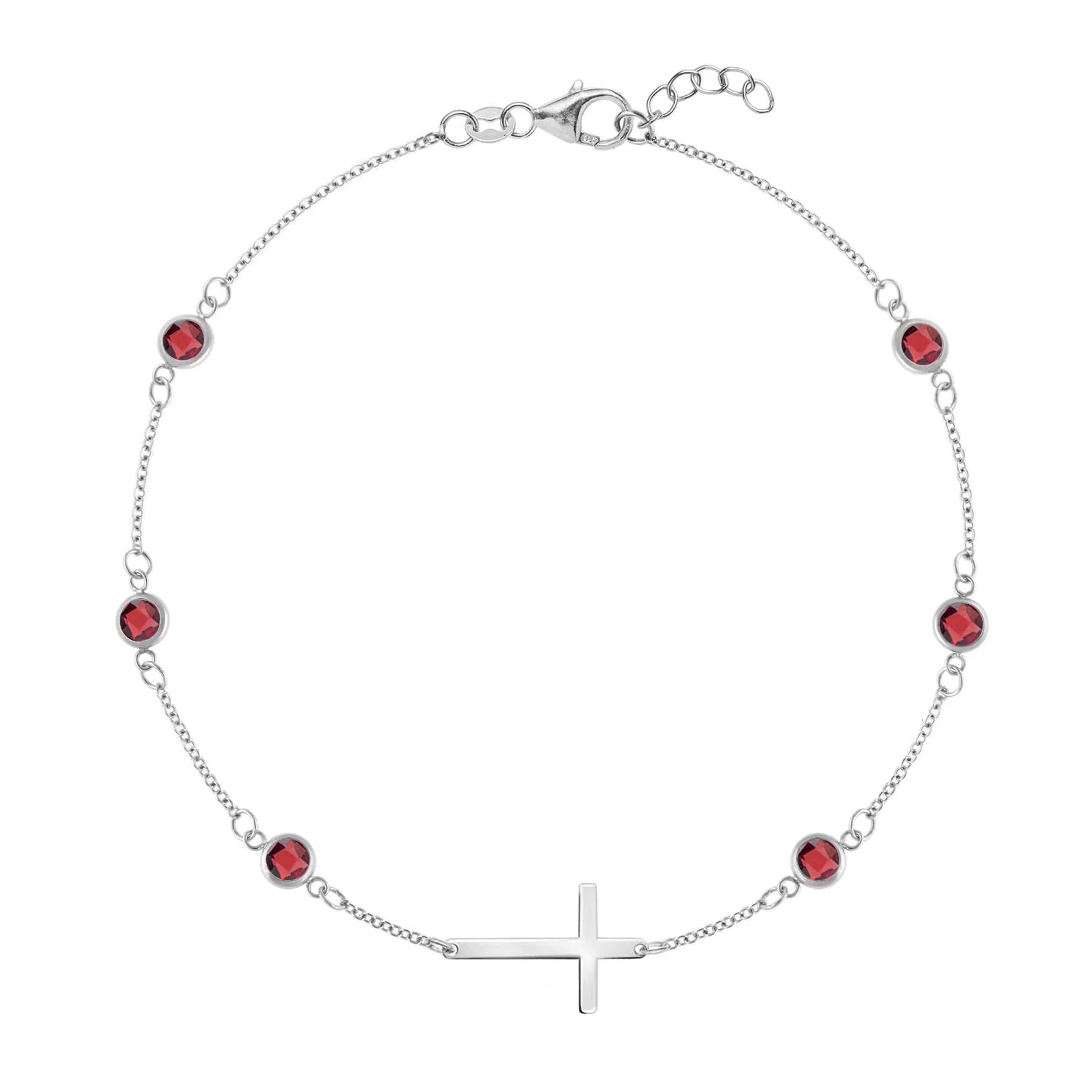 Bayberry Garnet Birthstone Cross Bracelet in 14k Gold (January) - Image 5