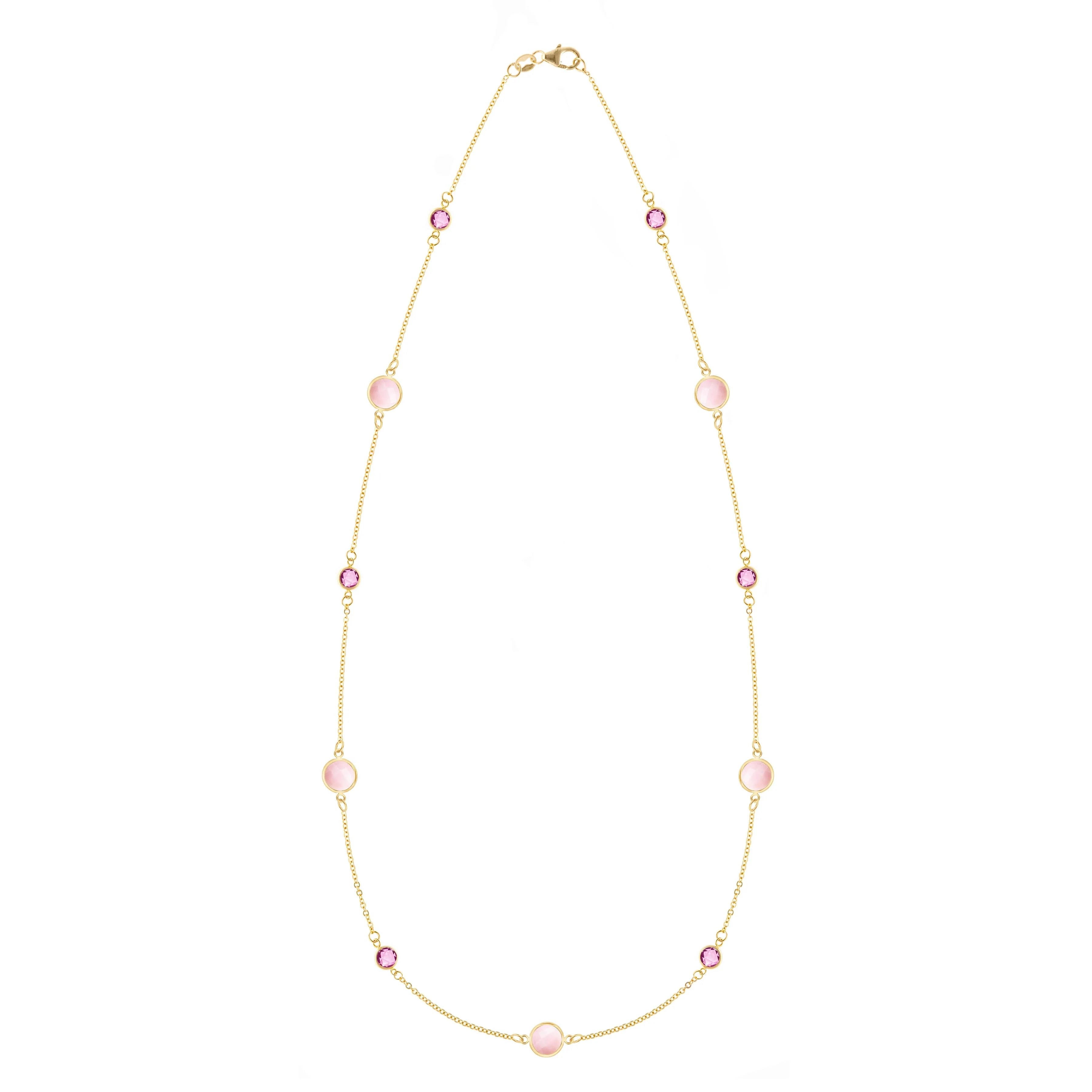 Bayberry Grand & Petite 11 Pink Opal & Pink Sapphire Necklace in 14k Gold (October)