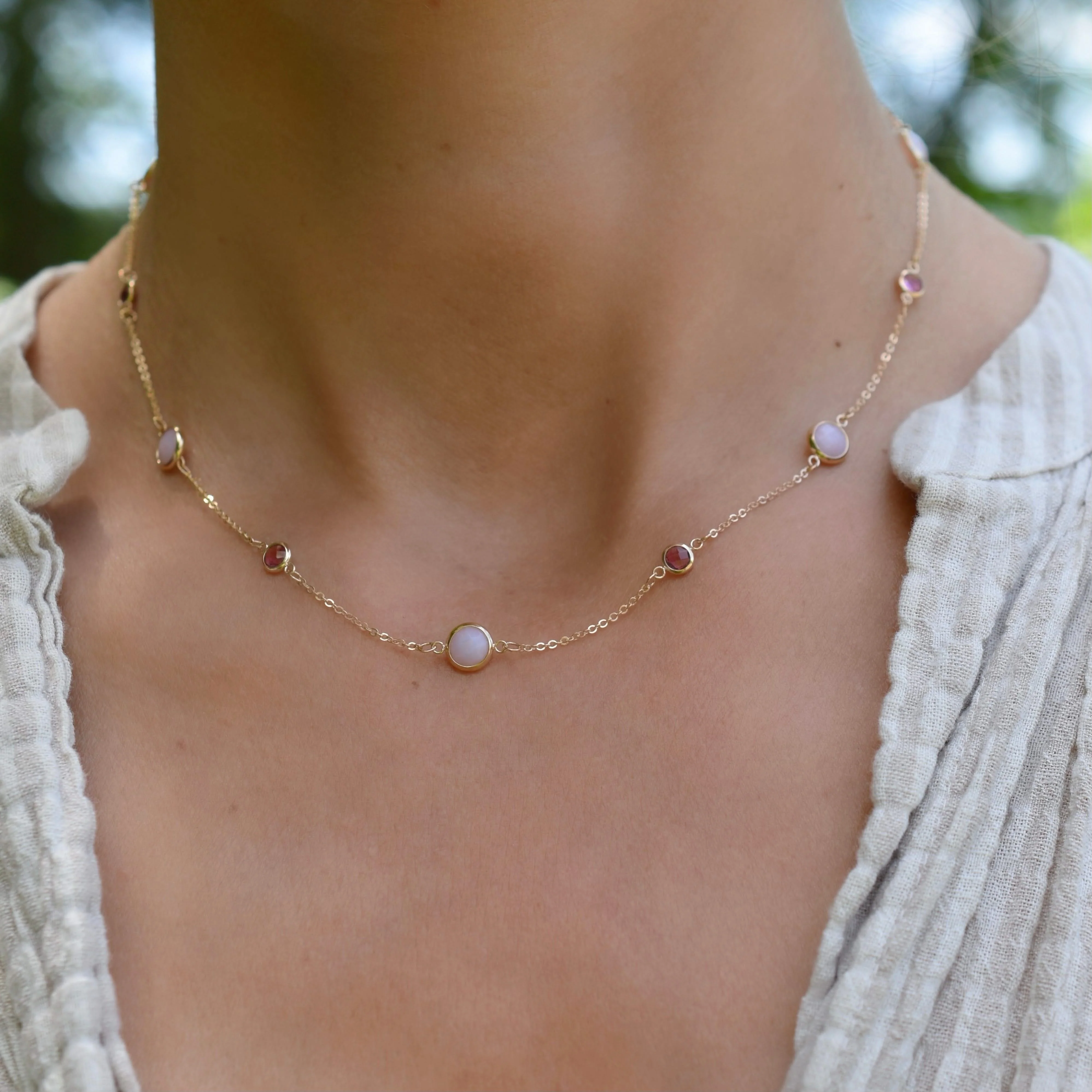 Bayberry Grand & Petite 11 Pink Opal & Pink Sapphire Necklace in 14k Gold (October) - Image 3