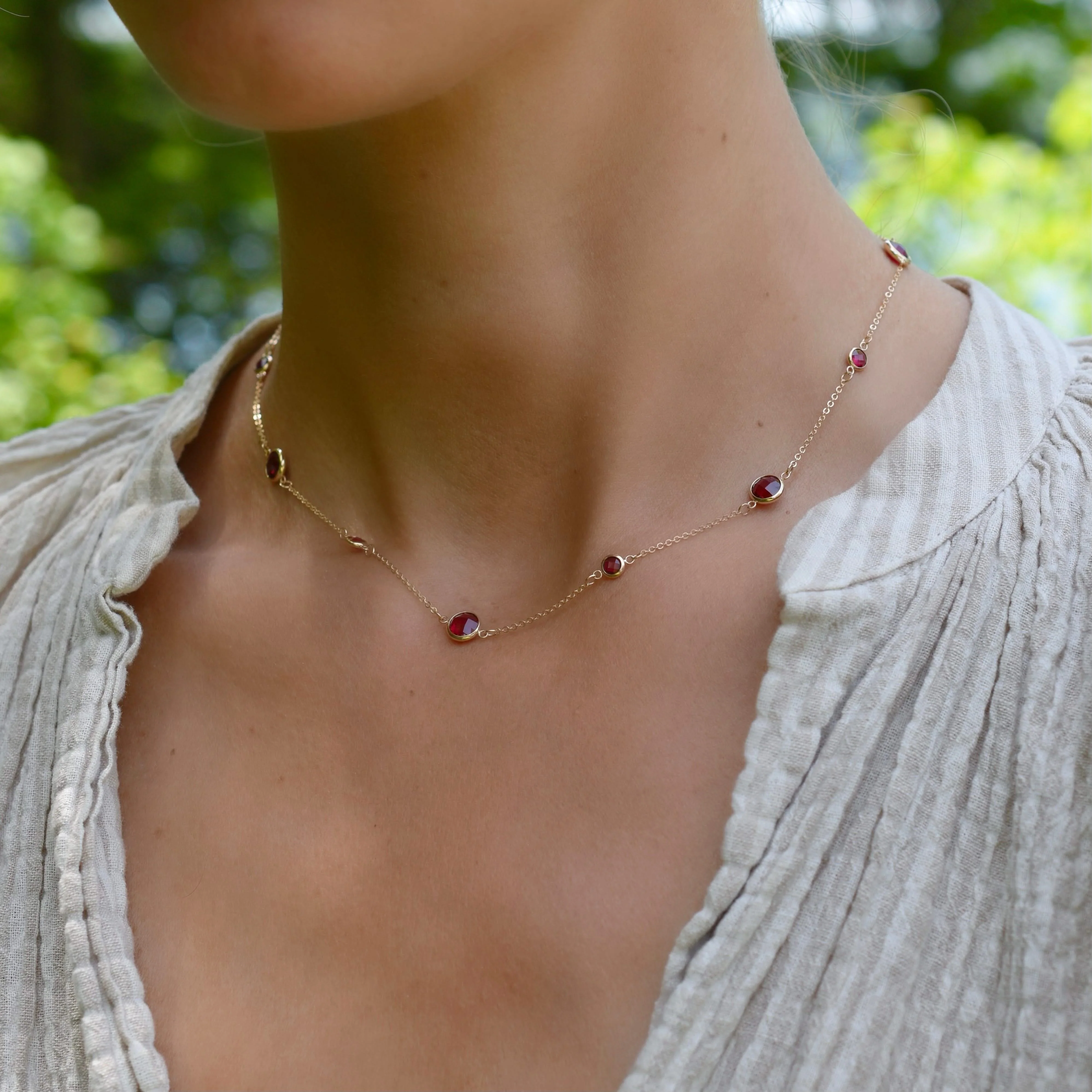 Bayberry Grand & Petite 11 Ruby Necklace in 14k Gold (July) - Image 2