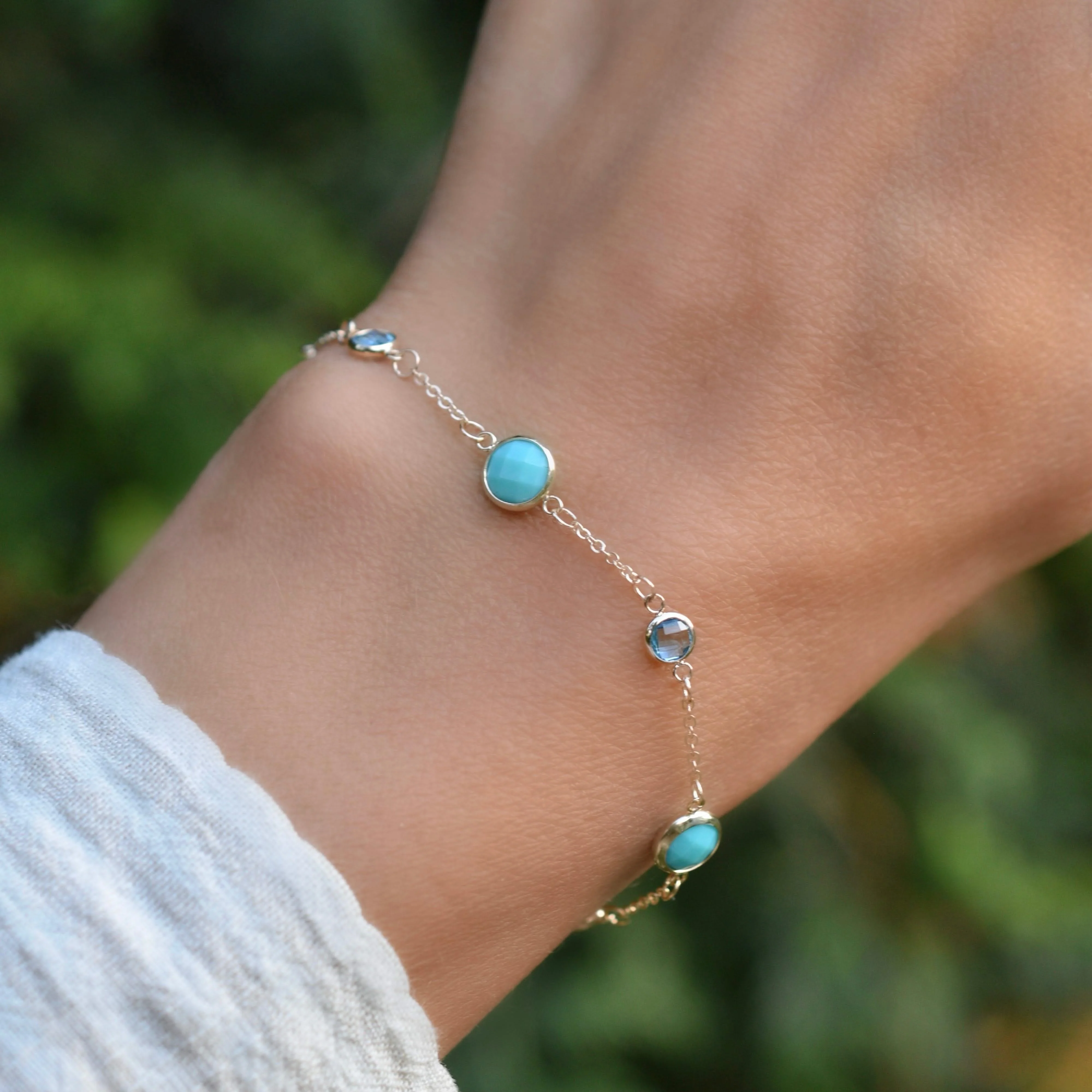 Bayberry Grand & Petite 7 Turquoise & Nantucket Blue Topaz Bracelet in 14k Gold (December) - Image 2