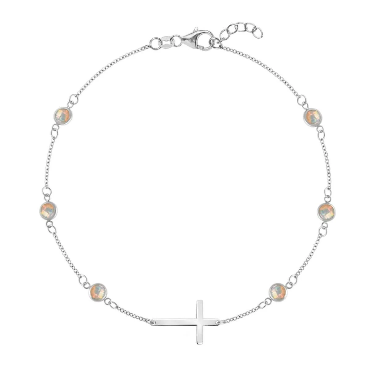 Bayberry Opal Birthstone Cross Bracelet in 14k Gold (October) - Image 5