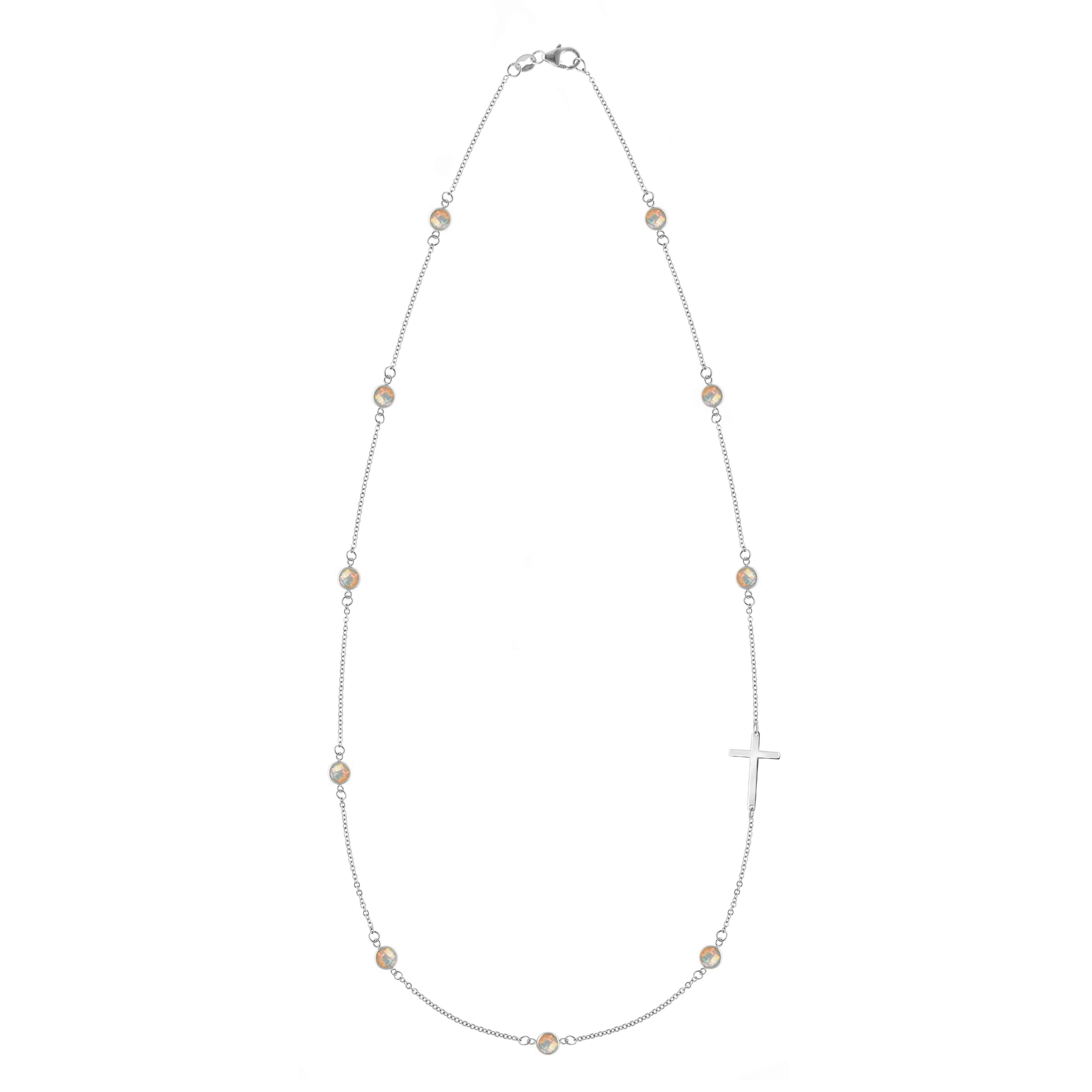 Bayberry Opal Birthstone Cross Necklace in 14k Gold (October) - Image 5
