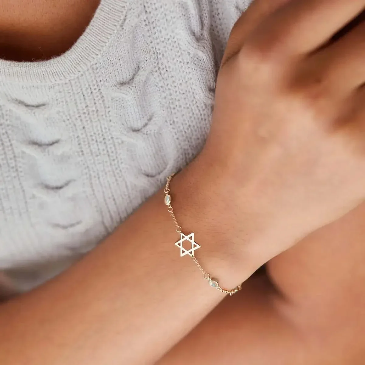 Bayberry Opal Star of David Bracelet in 14k Gold (October) - Image 2