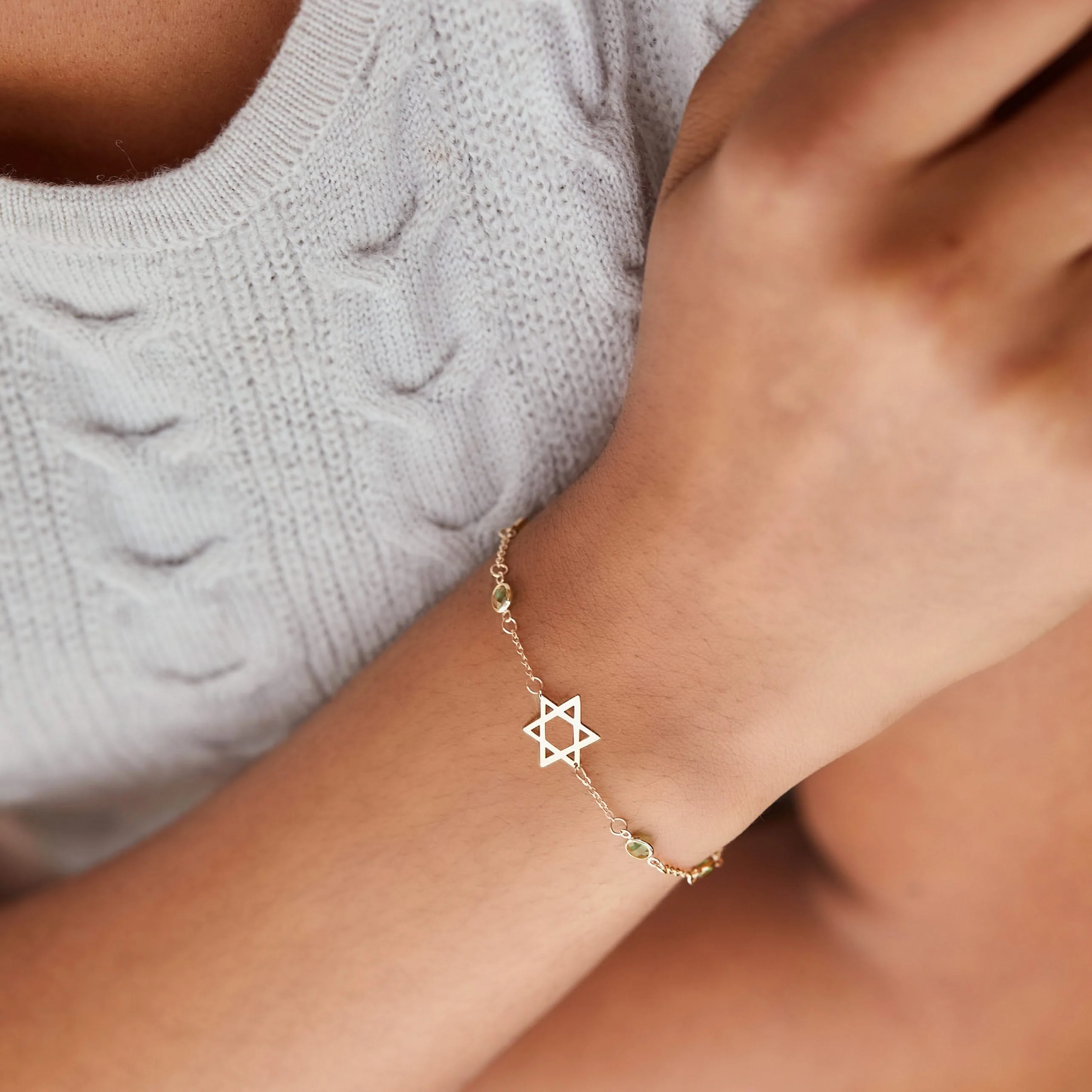 Bayberry Peridot Star of David Bracelet in 14k Gold (August) - Image 2