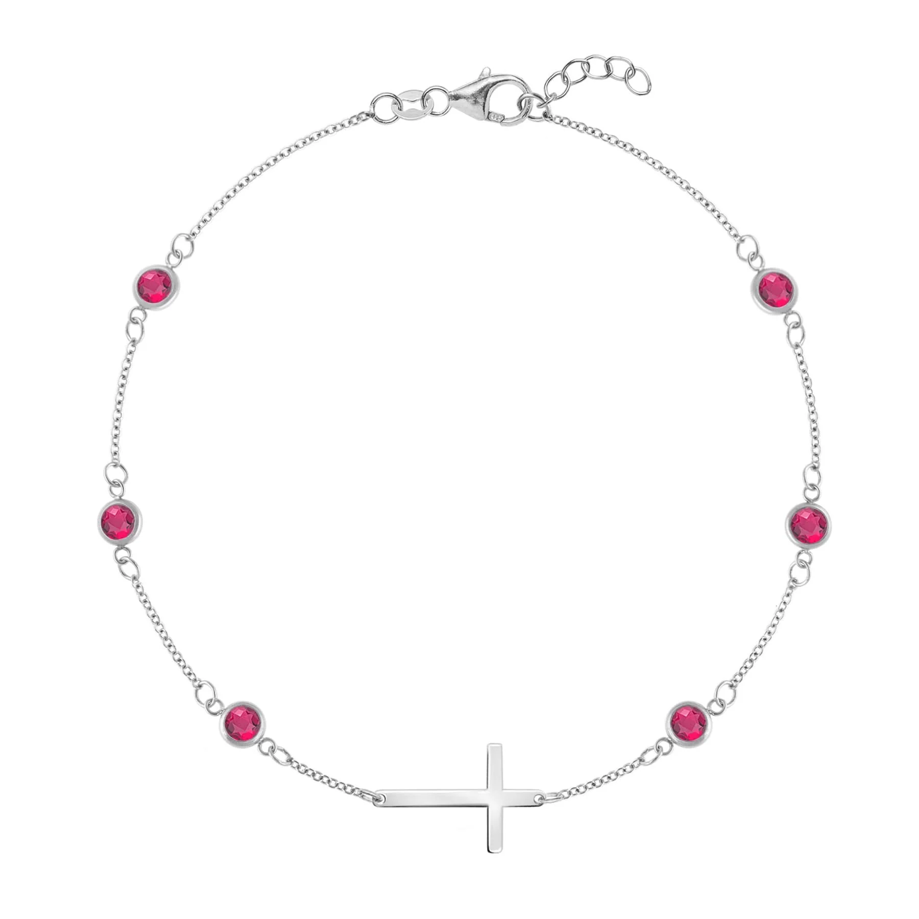 Bayberry Ruby Birthstone Cross Bracelet in 14k Gold (July) - Image 5