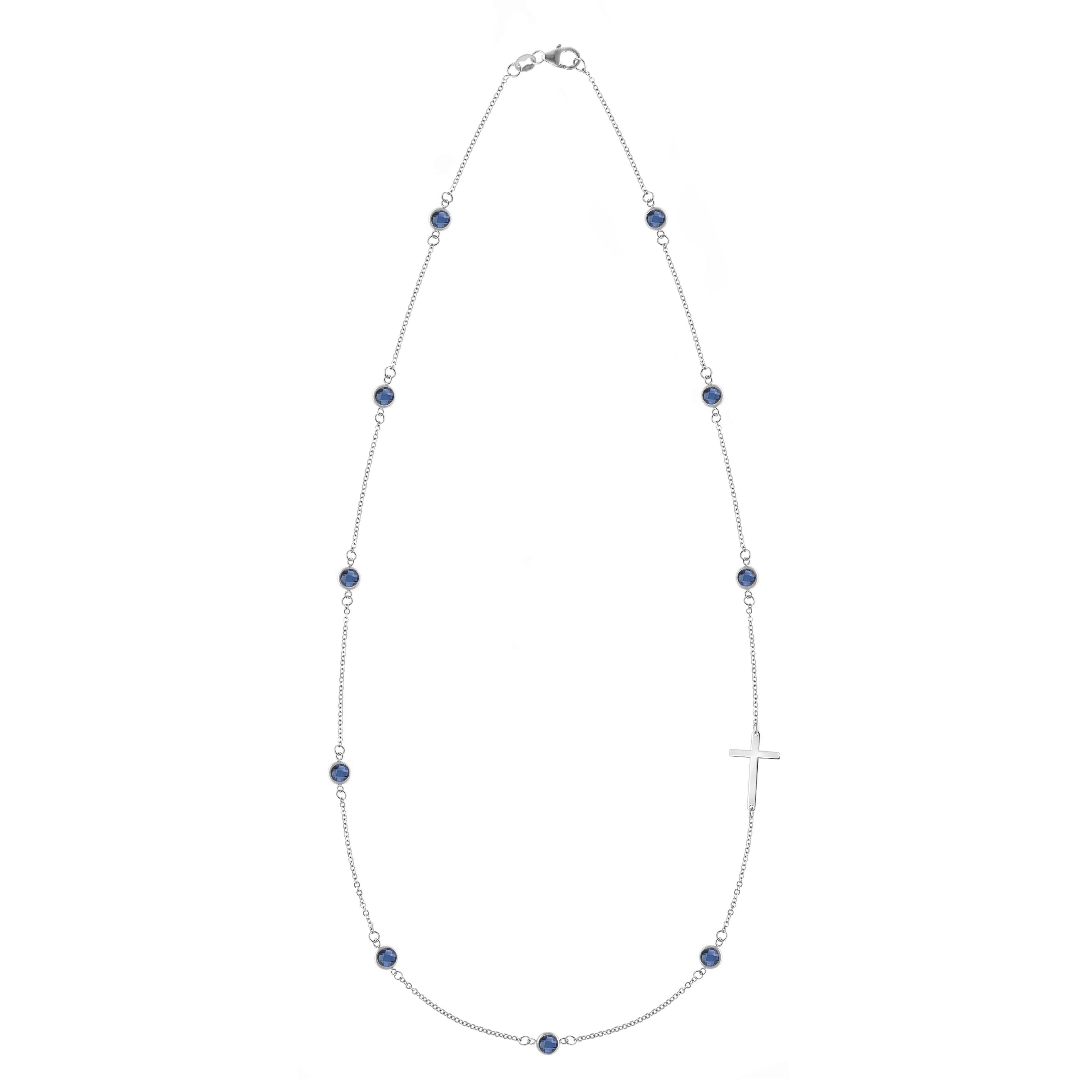 Bayberry Sapphire Birthstone Cross Necklace in 14k Gold (September) - Image 5