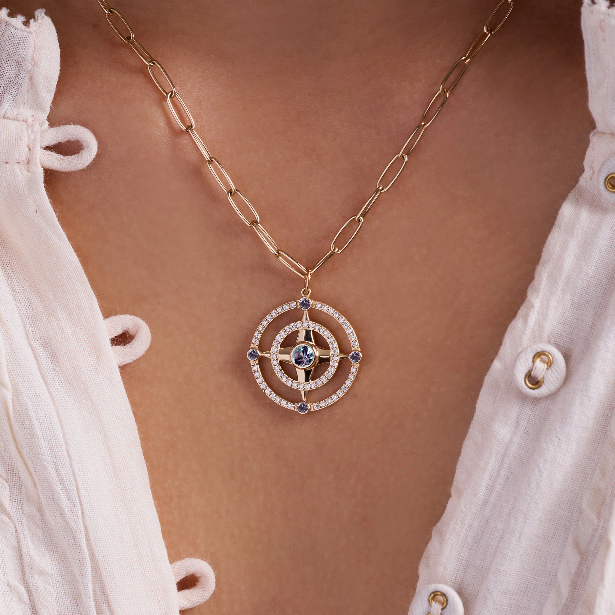 Compass Alexandrite & Diamond Pendant in 14k Gold (June) - Image 3