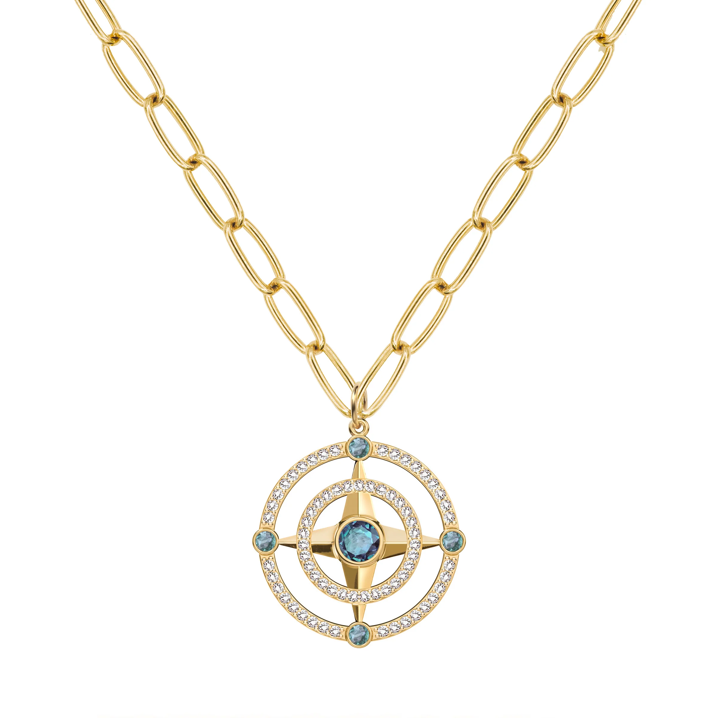 Compass Alexandrite & Diamond Pendant in 14k Gold (June) - Image 7