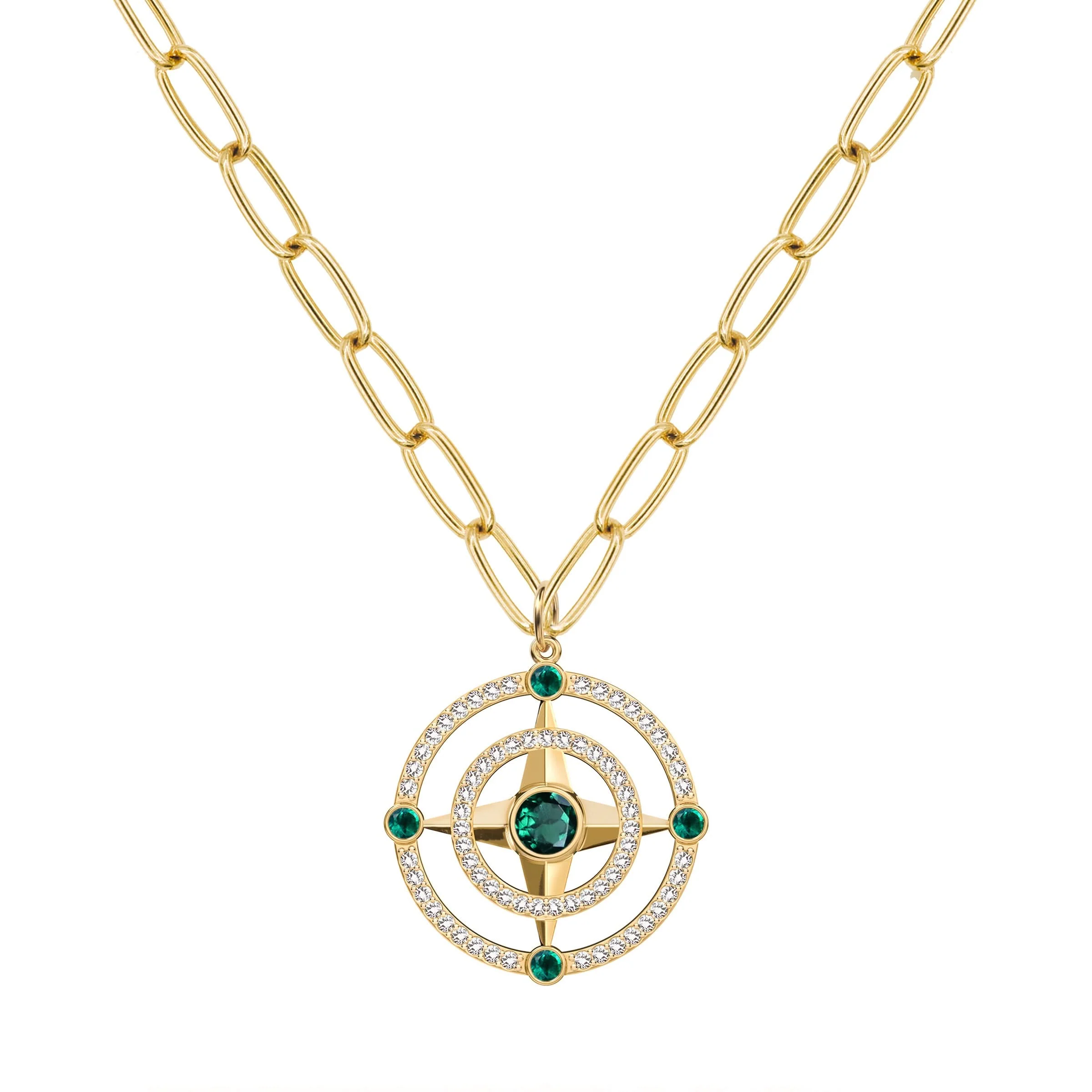Compass Emerald & Diamond Pendant in 14k Gold (May) - Image 7