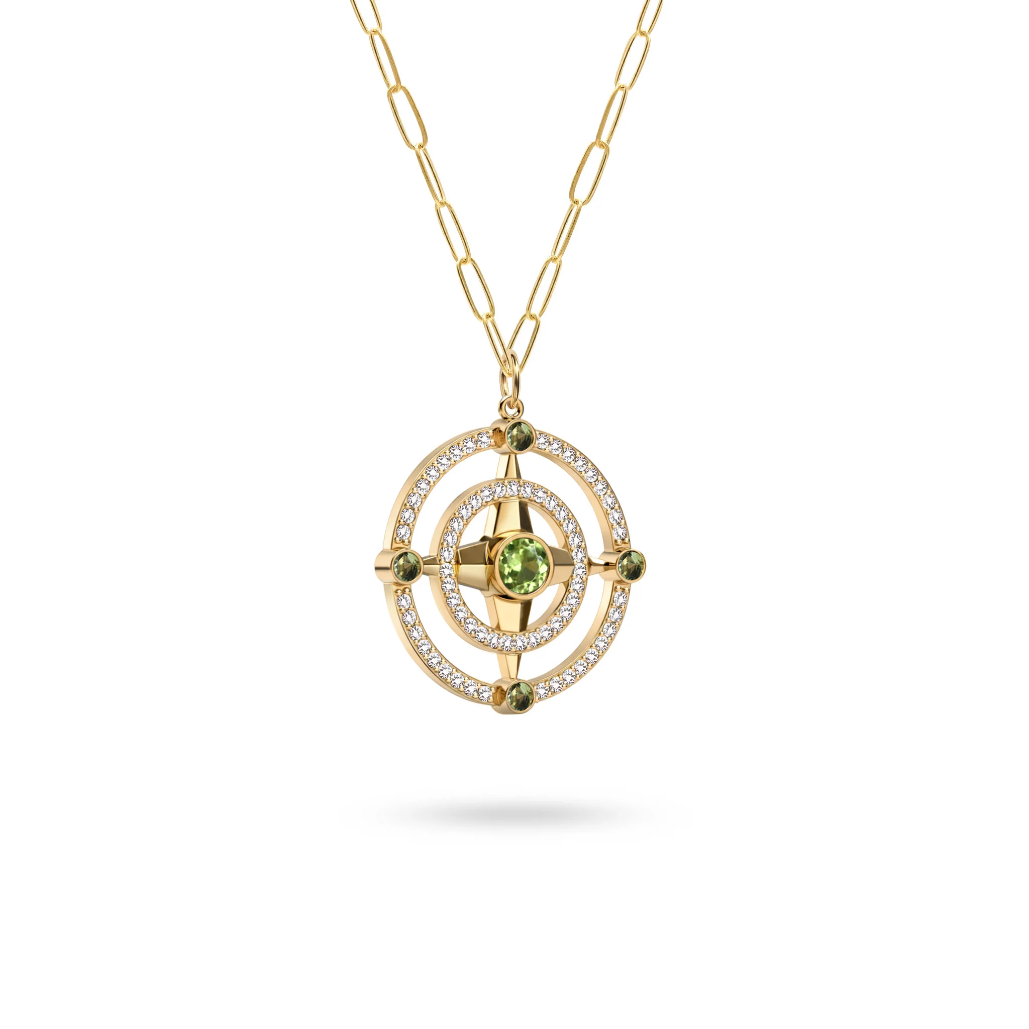Compass Peridot & Diamond Pendant in 14k Gold (August) - Image 4