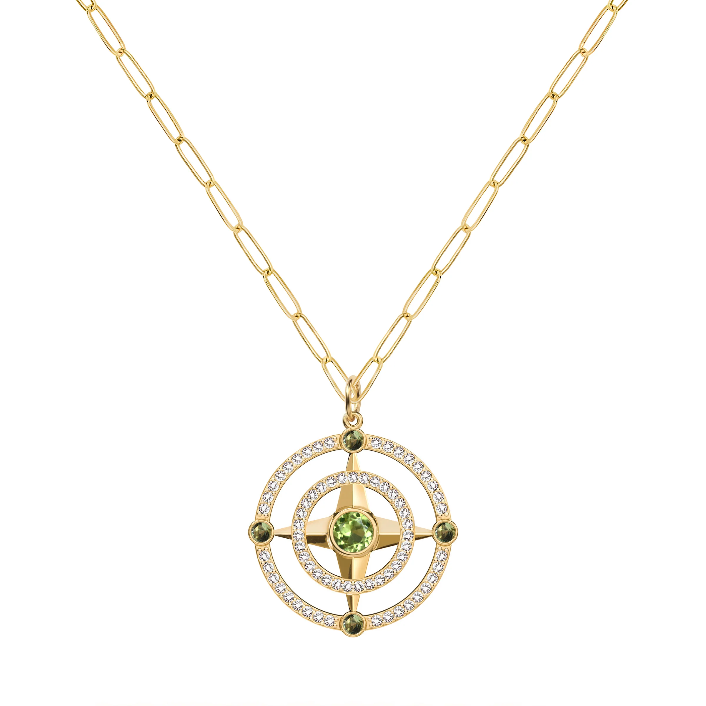 Compass Peridot & Diamond Pendant in 14k Gold (August) - Image 5