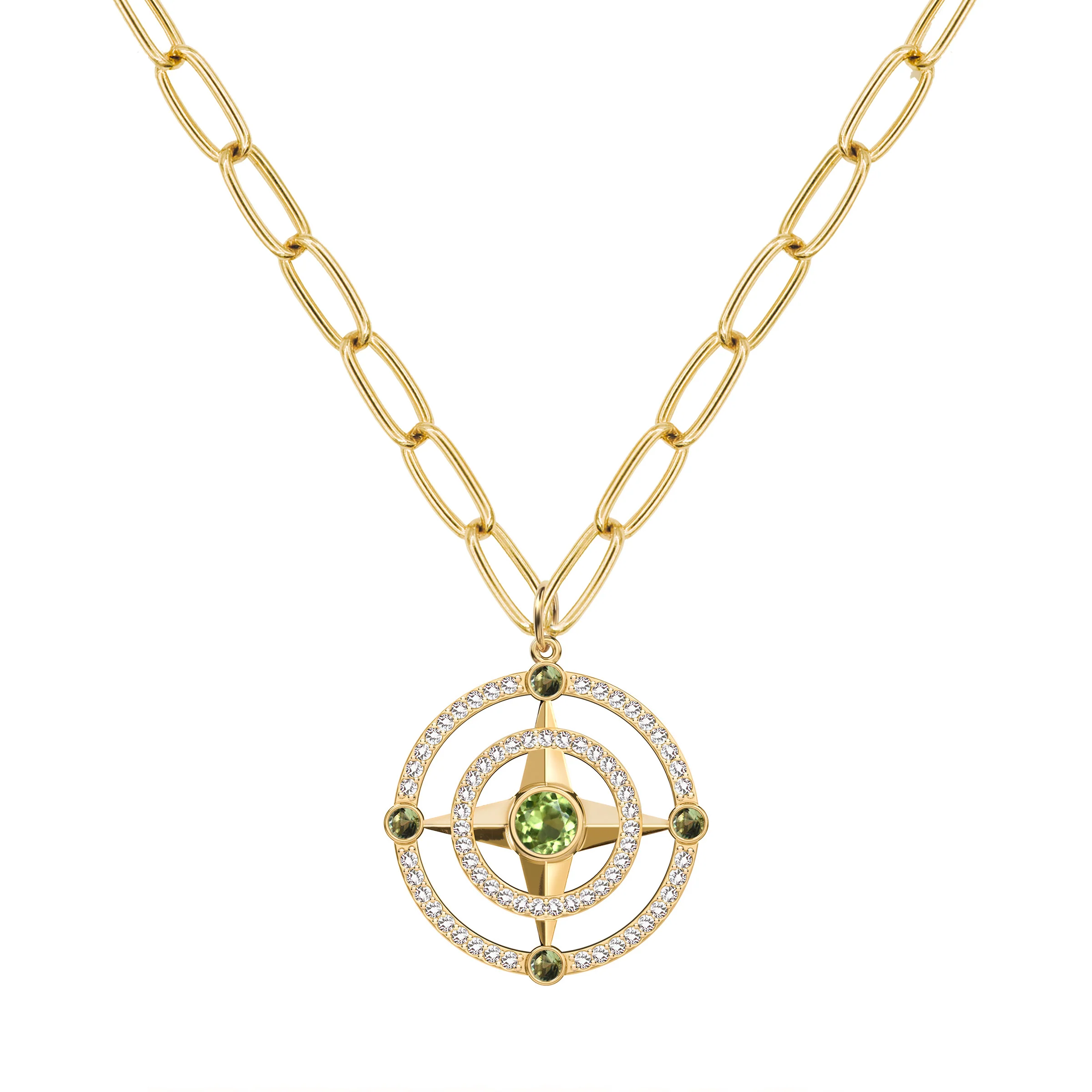 Compass Peridot & Diamond Pendant in 14k Gold (August) - Image 7