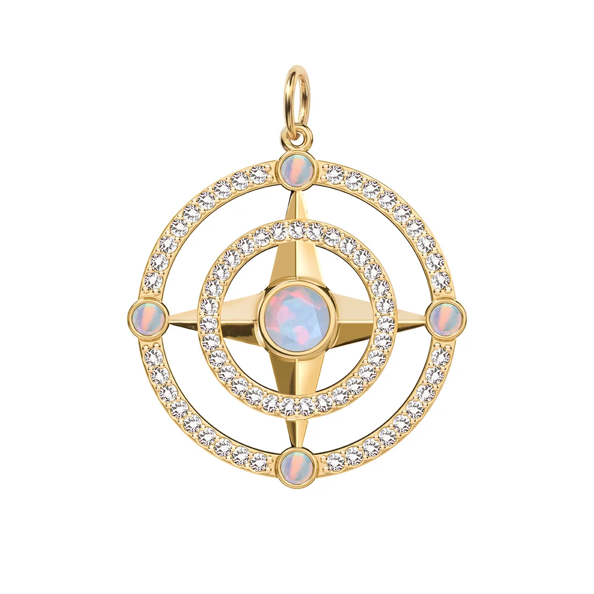 Compass Opal & Diamond Pendant in 14k Gold (October)