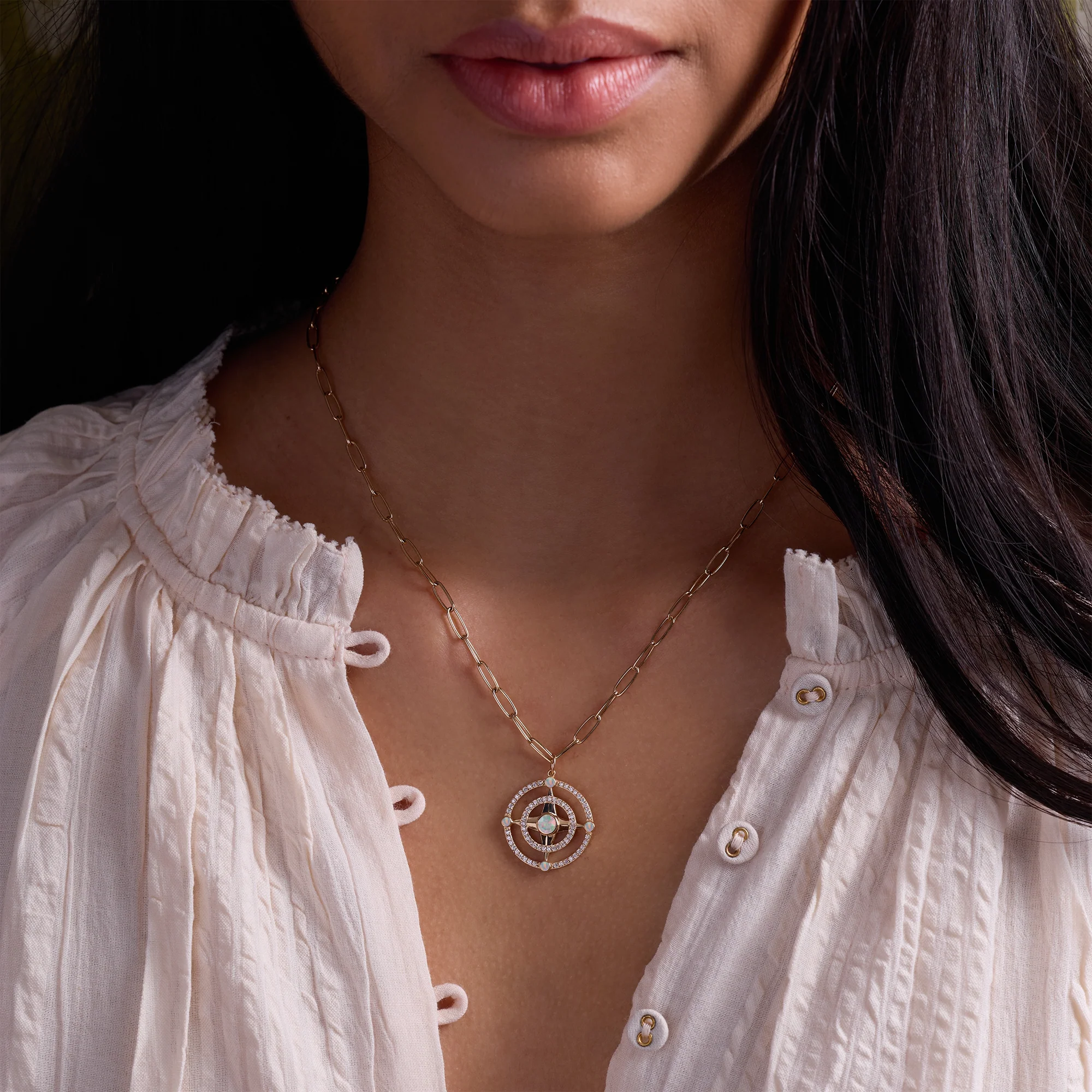 Compass Opal & Diamond Pendant in 14k Gold (October) - Image 2