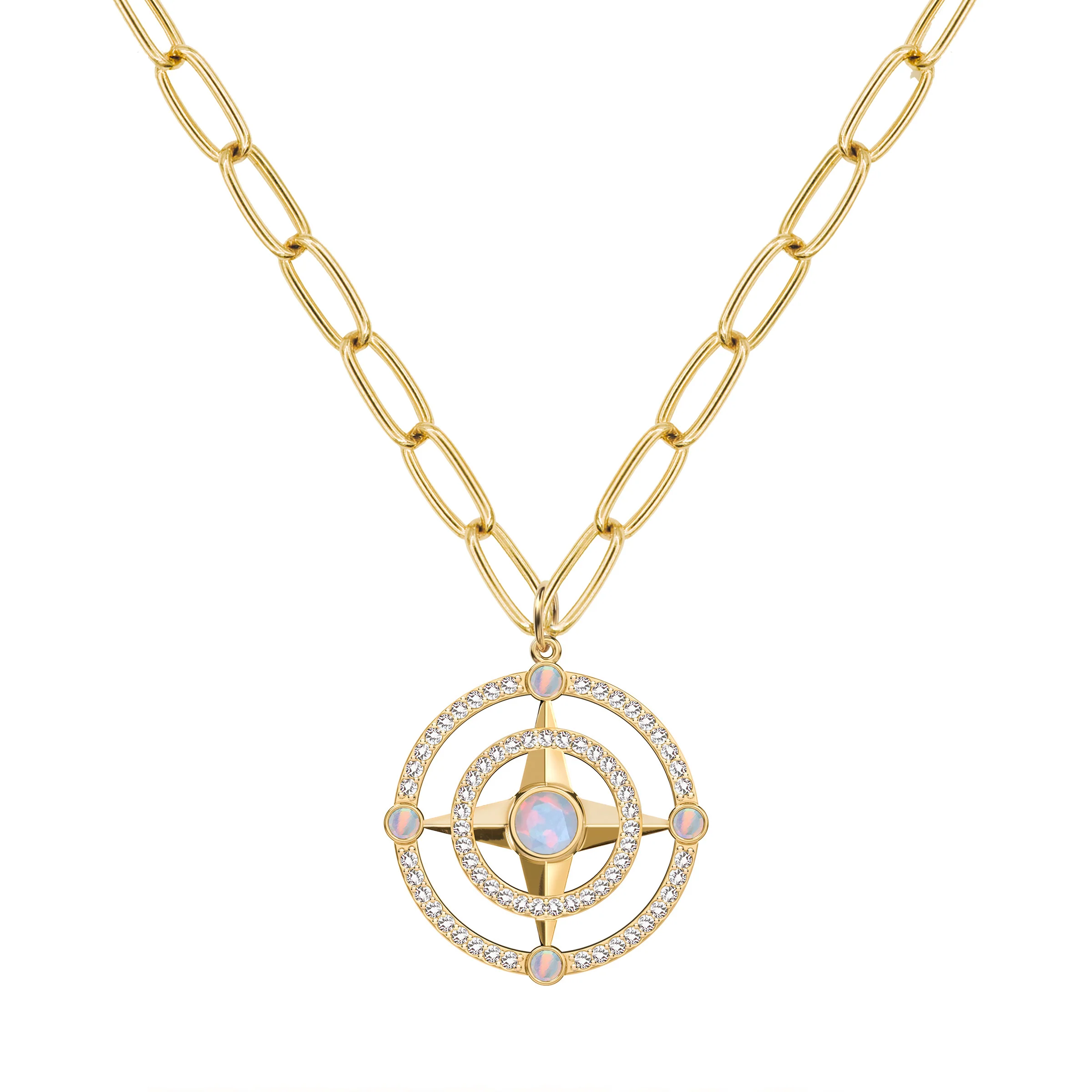 Compass Opal & Diamond Pendant in 14k Gold (October) - Image 7