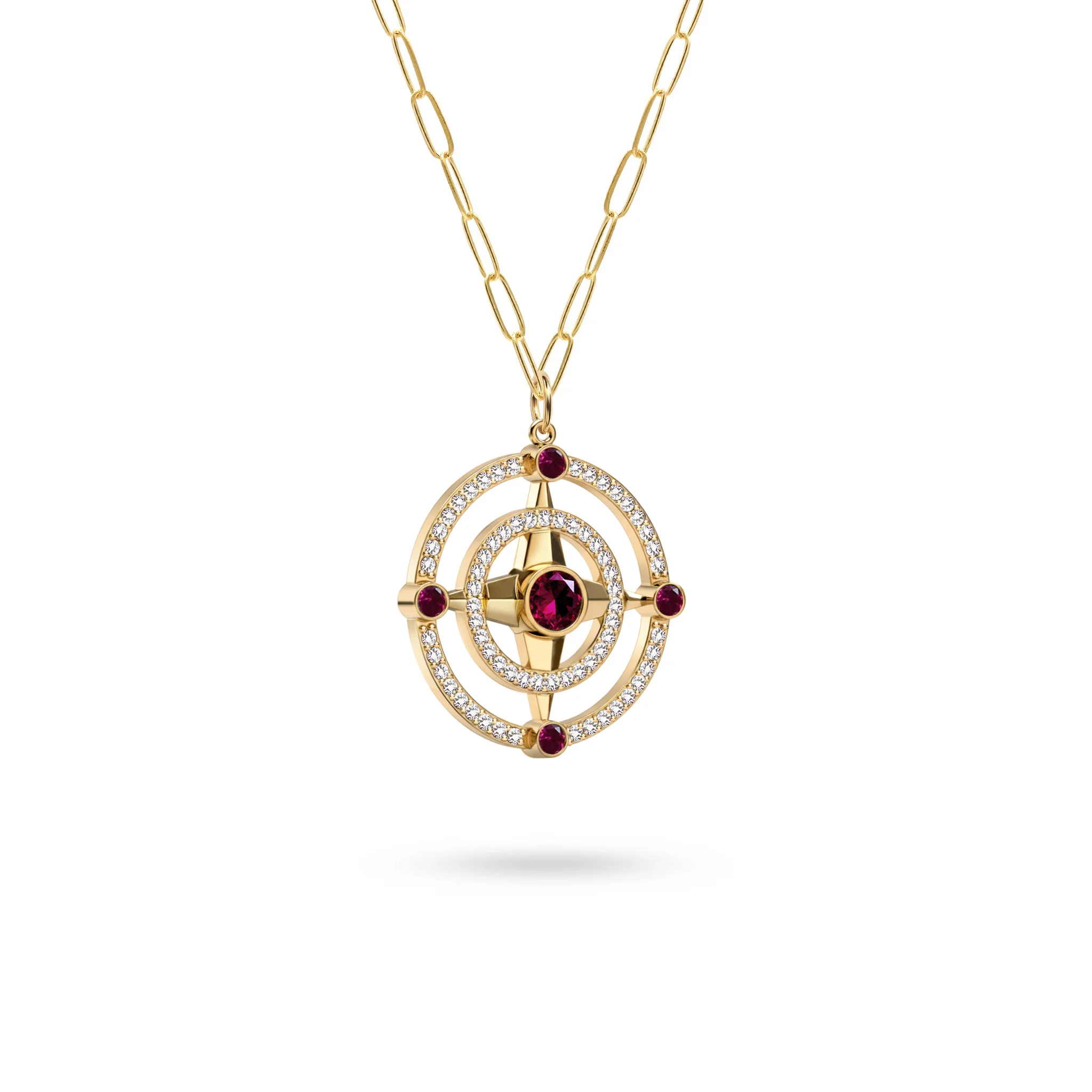 Compass Ruby & Diamond Pendant in 14k Gold (July) - Image 4