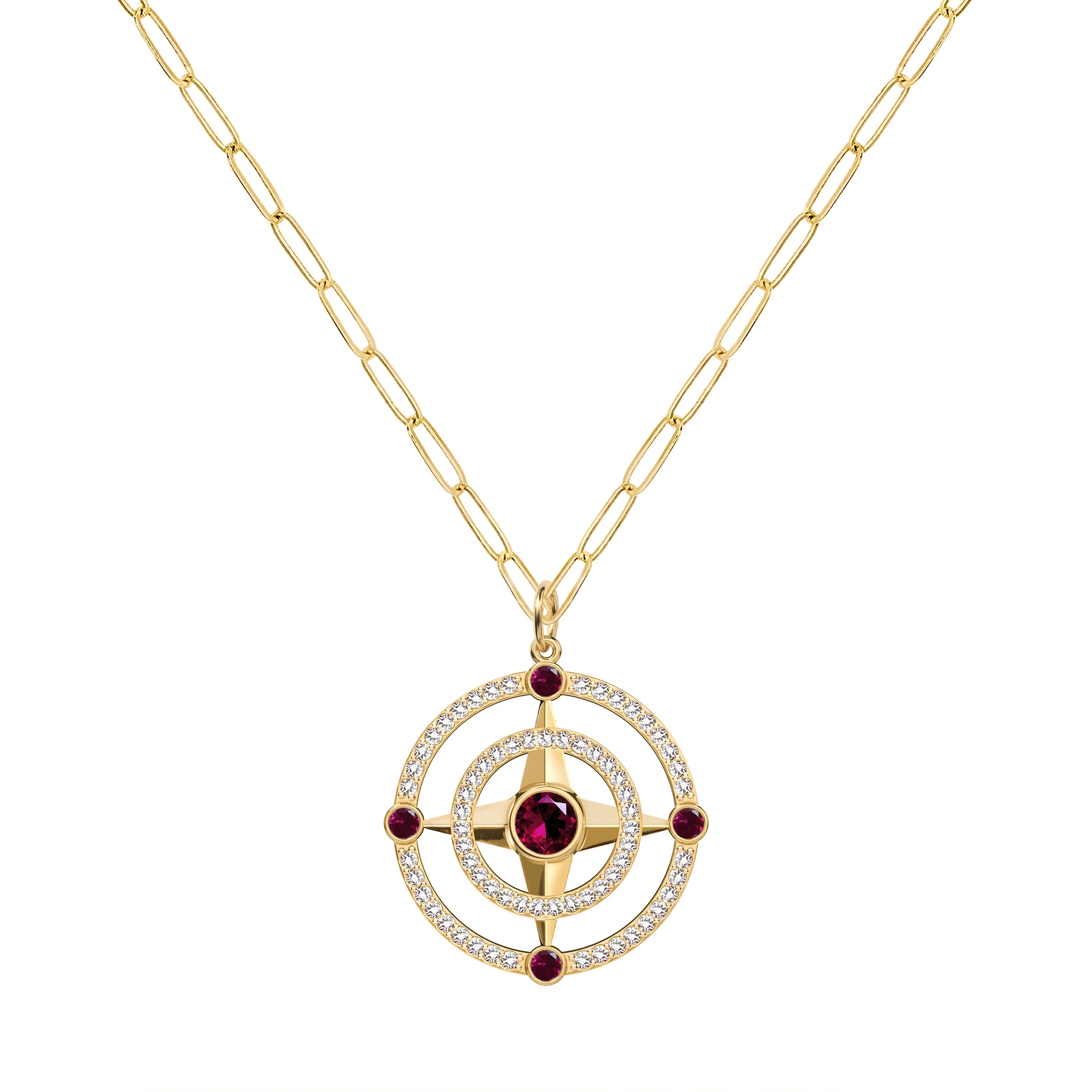 Compass Ruby & Diamond Pendant in 14k Gold (July) - Image 5