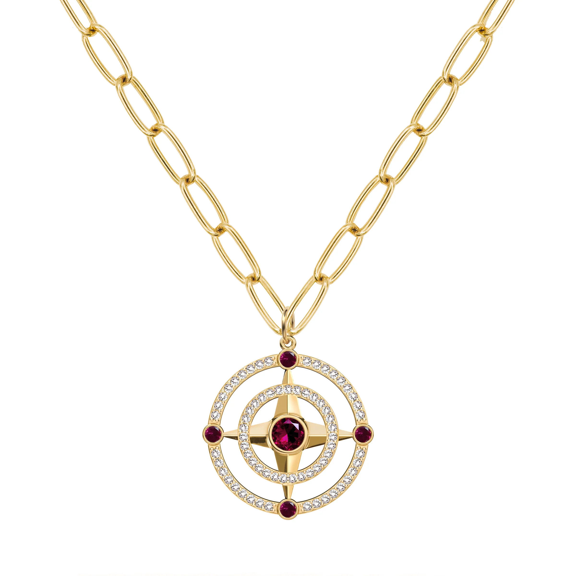 Compass Ruby & Diamond Pendant in 14k Gold (July) - Image 7