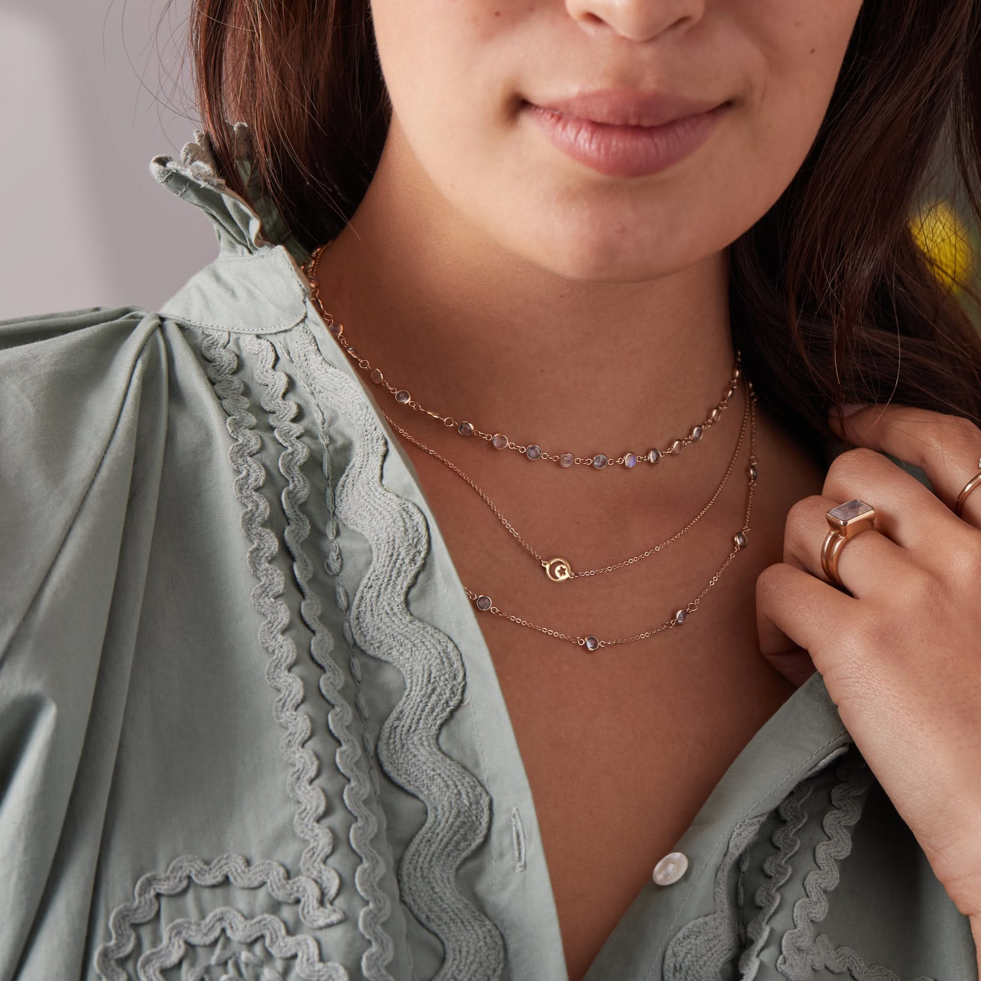 Crescent & Star Disc Necklace in 14k Gold - Image 2