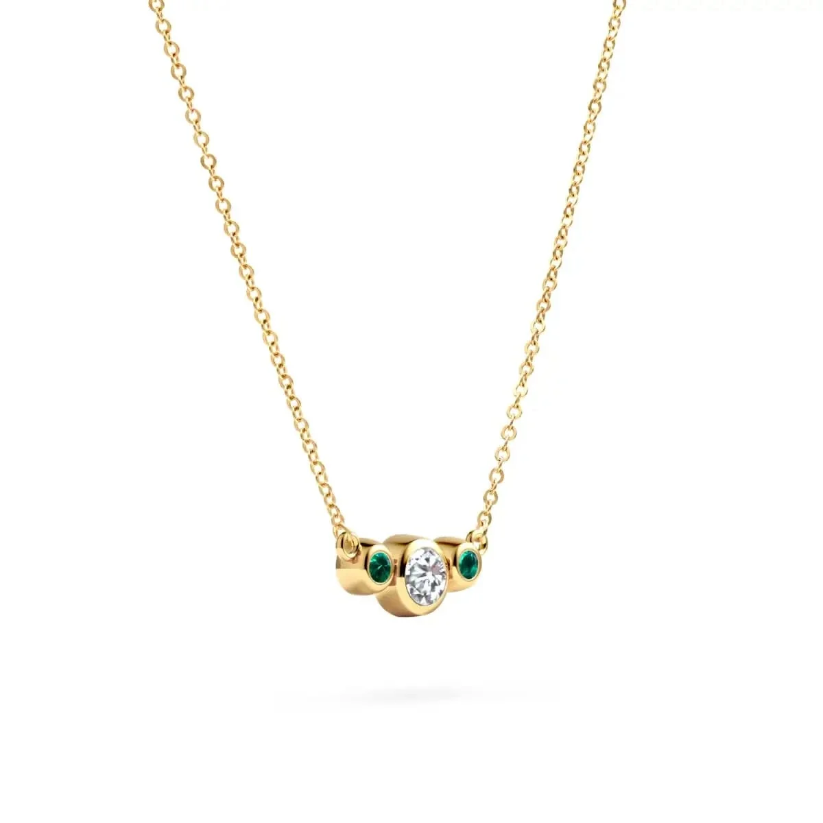 Barrington Diamond Necklace with Emerald Side Stones in 14k Gold (May) - Image 4