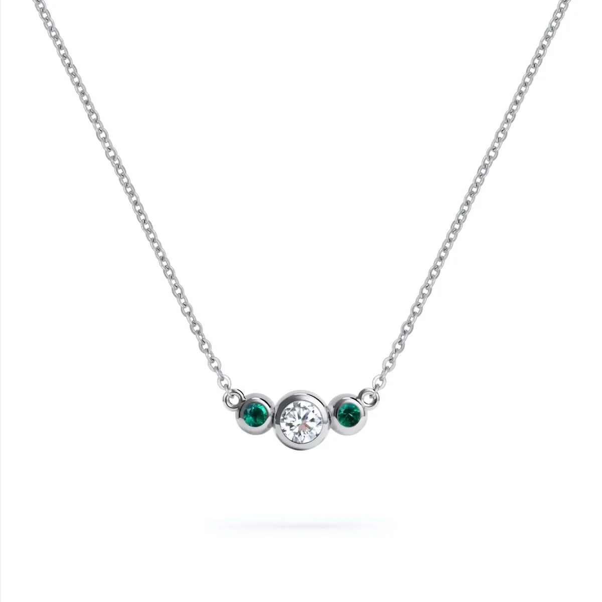 Barrington Diamond Necklace with Emerald Side Stones in 14k Gold (May) - Image 7