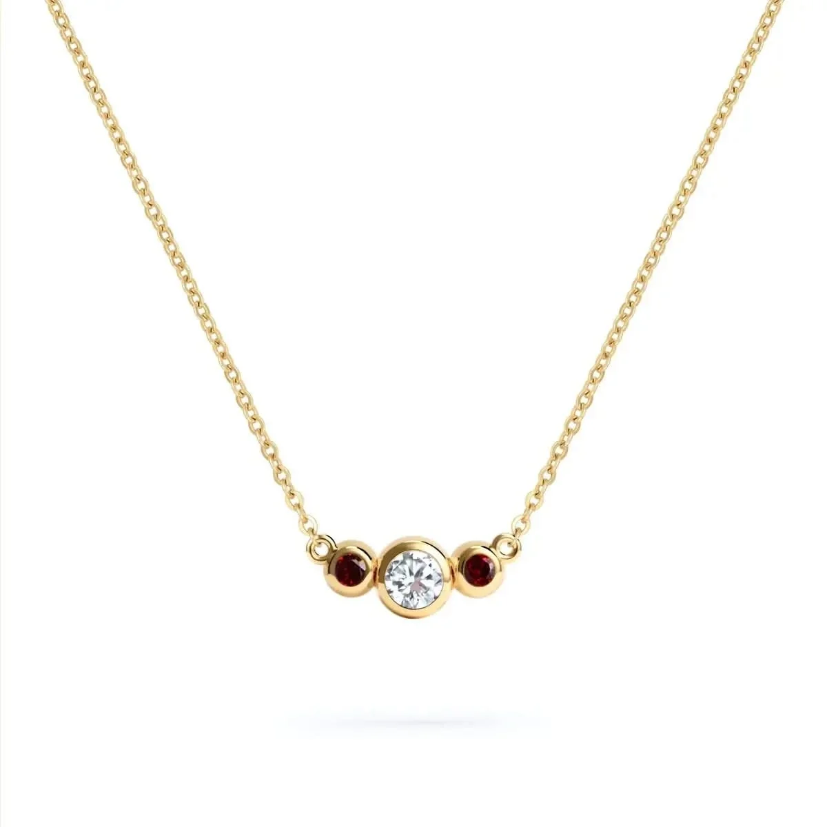 Barrington Diamond Necklace with Garnet Side Stones in 14k Gold (January)
