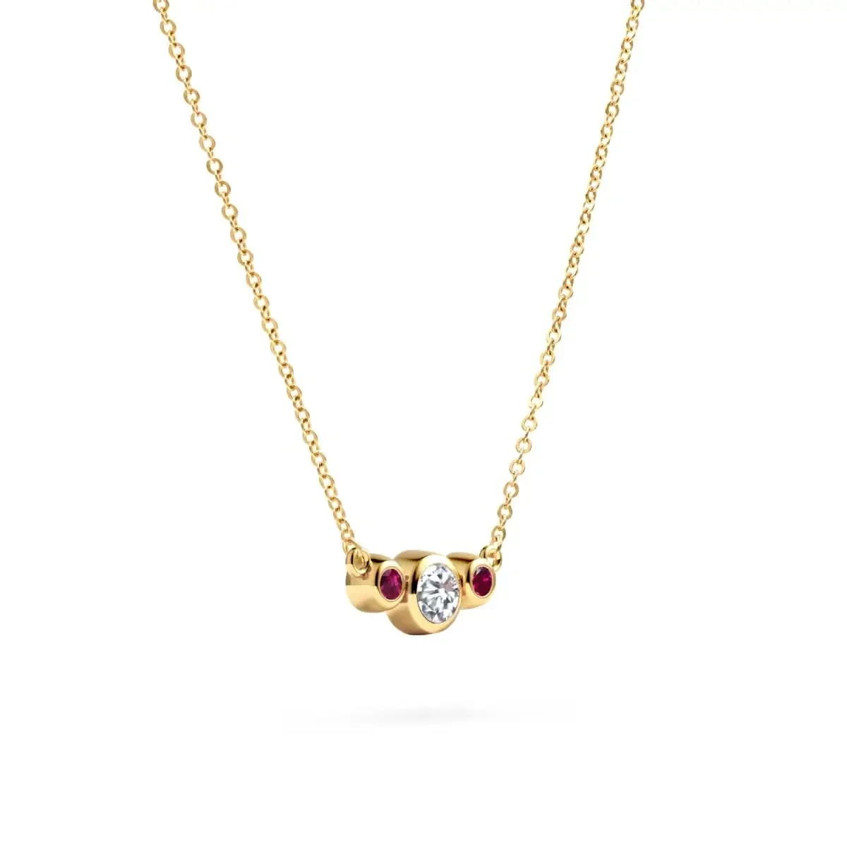 Barrington Diamond Necklace with Ruby Side Stones in 14k Gold (July) - Image 4
