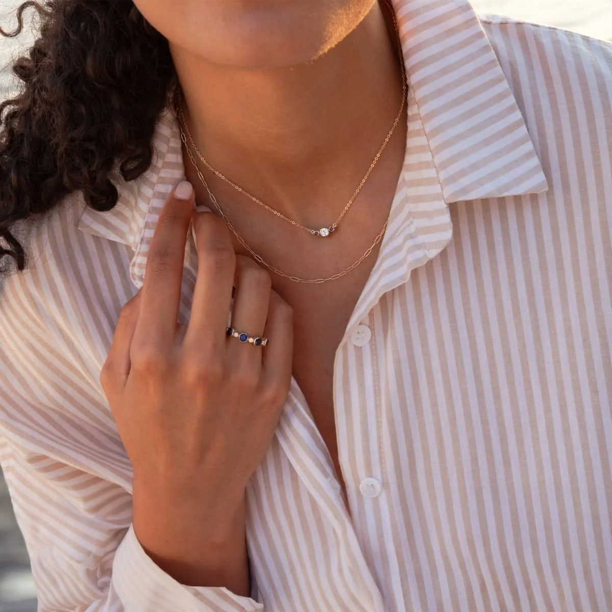 Barrington Diamond Necklace with Sapphire Side Stones (September) - Image 2
