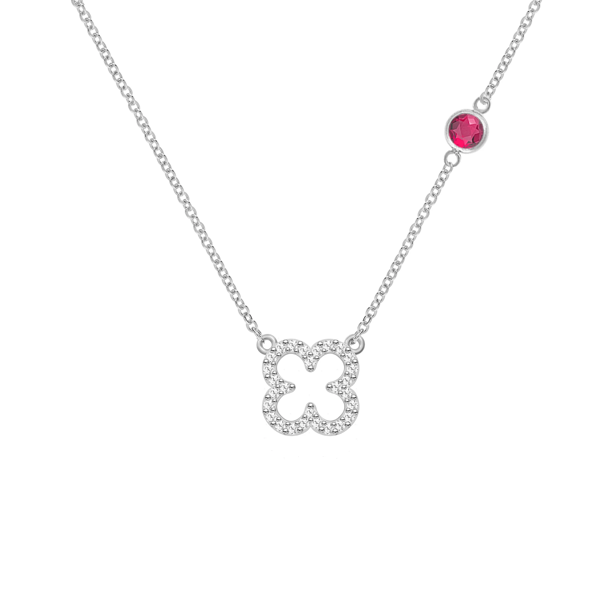 Diamond Clover & Ruby Necklace in 14k Gold (July) - Image 8