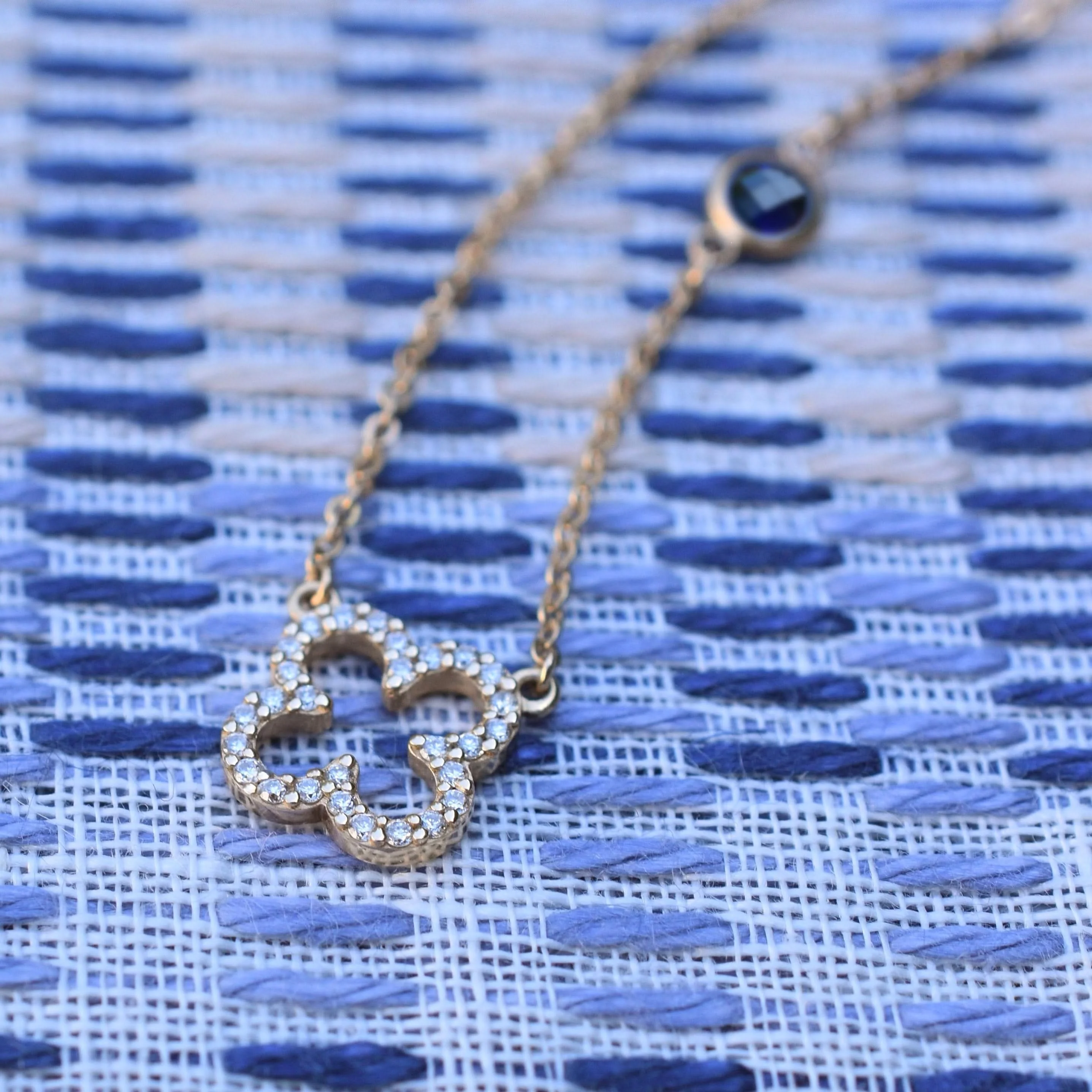 Diamond Clover & Sapphire Necklace in 14k Gold (September) - Image 6