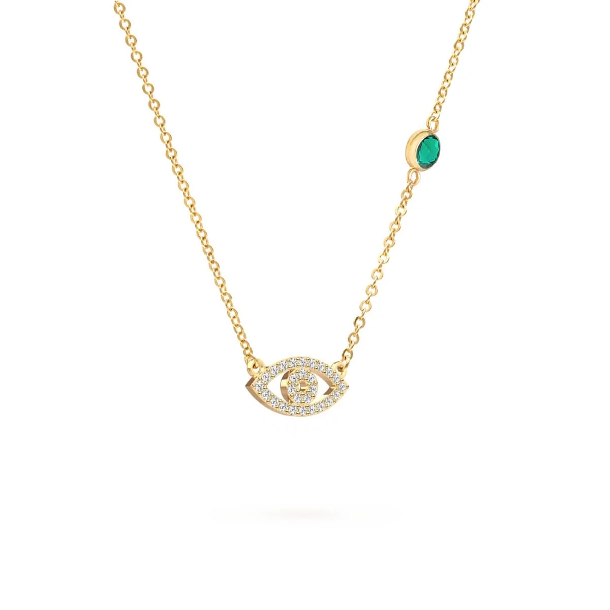 Diamond Evil Eye & Emerald Necklace in 14k Gold (May) - Image 5