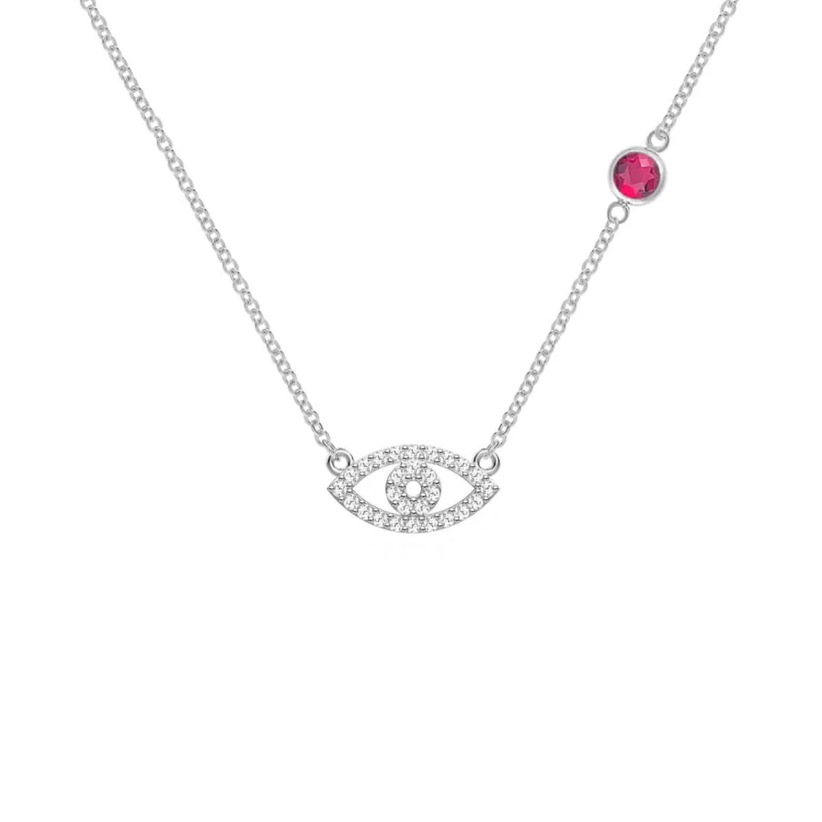 Diamond Evil Eye & Ruby Necklace in 14k Gold (July) - Image 7