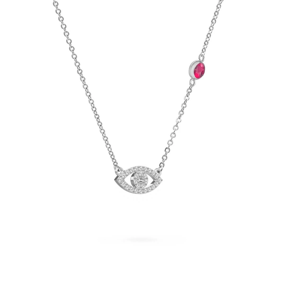 Diamond Evil Eye & Ruby Necklace in 14k Gold (July) - Image 8