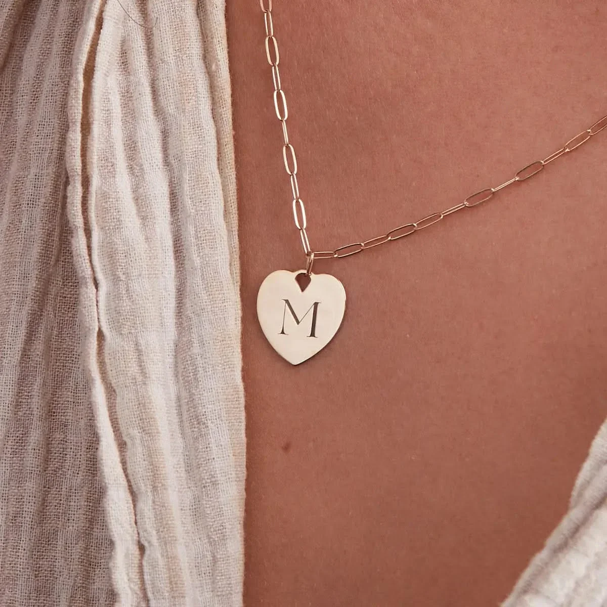 Small Engravable Flat Heart Pendant in 14k Gold (Large Jump Ring) - Image 3