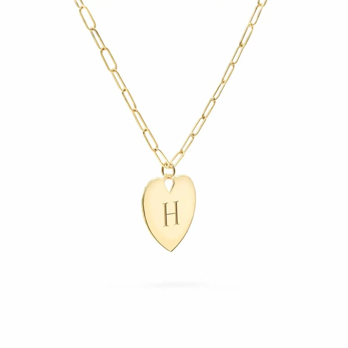 Small Engravable Flat Heart Pendant with Adelaide Mini Chain in 14k Gold - Image 4