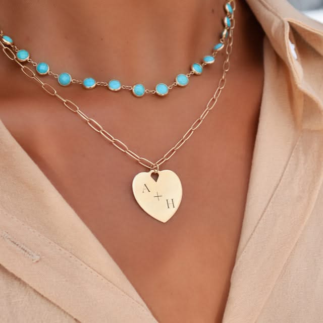 Engravable Large Flat Heart Pendant in 14k Gold - Image 10