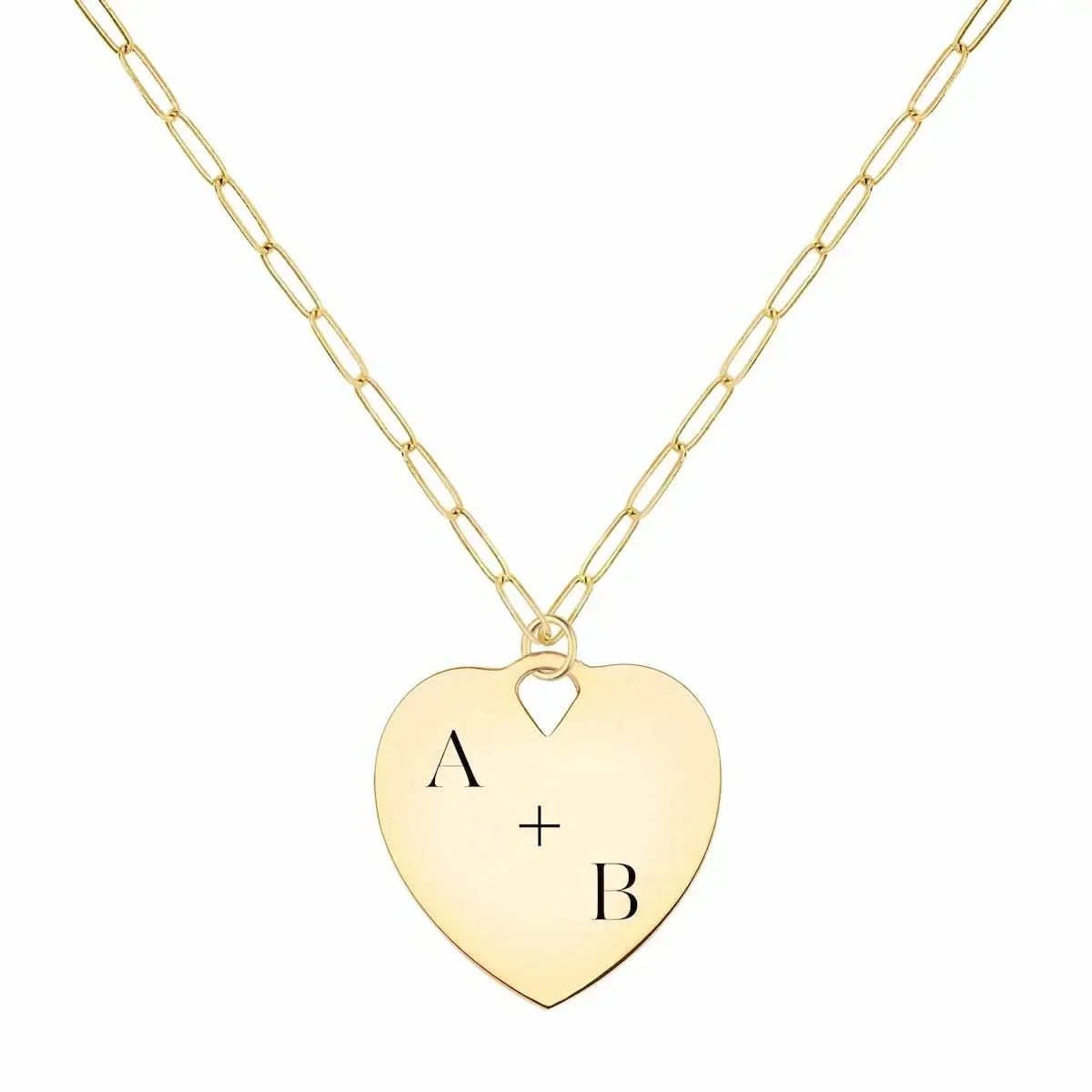 Engravable Large Flat Heart Pendant with Adelaide Mini Chain in 14k Gold - Image 10