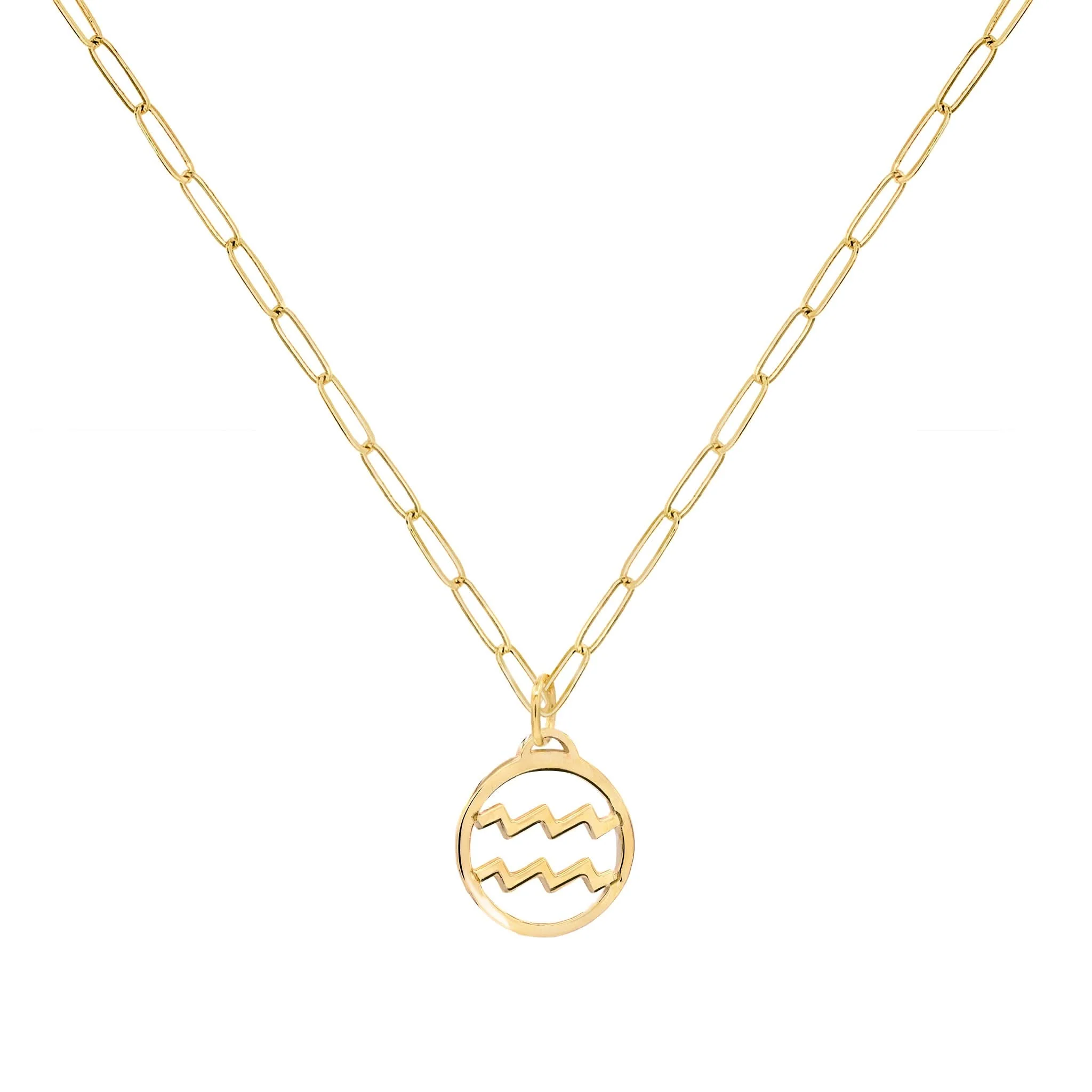 Flat Aquarius Pendant with Adelaide Mini Chain in 14k Gold