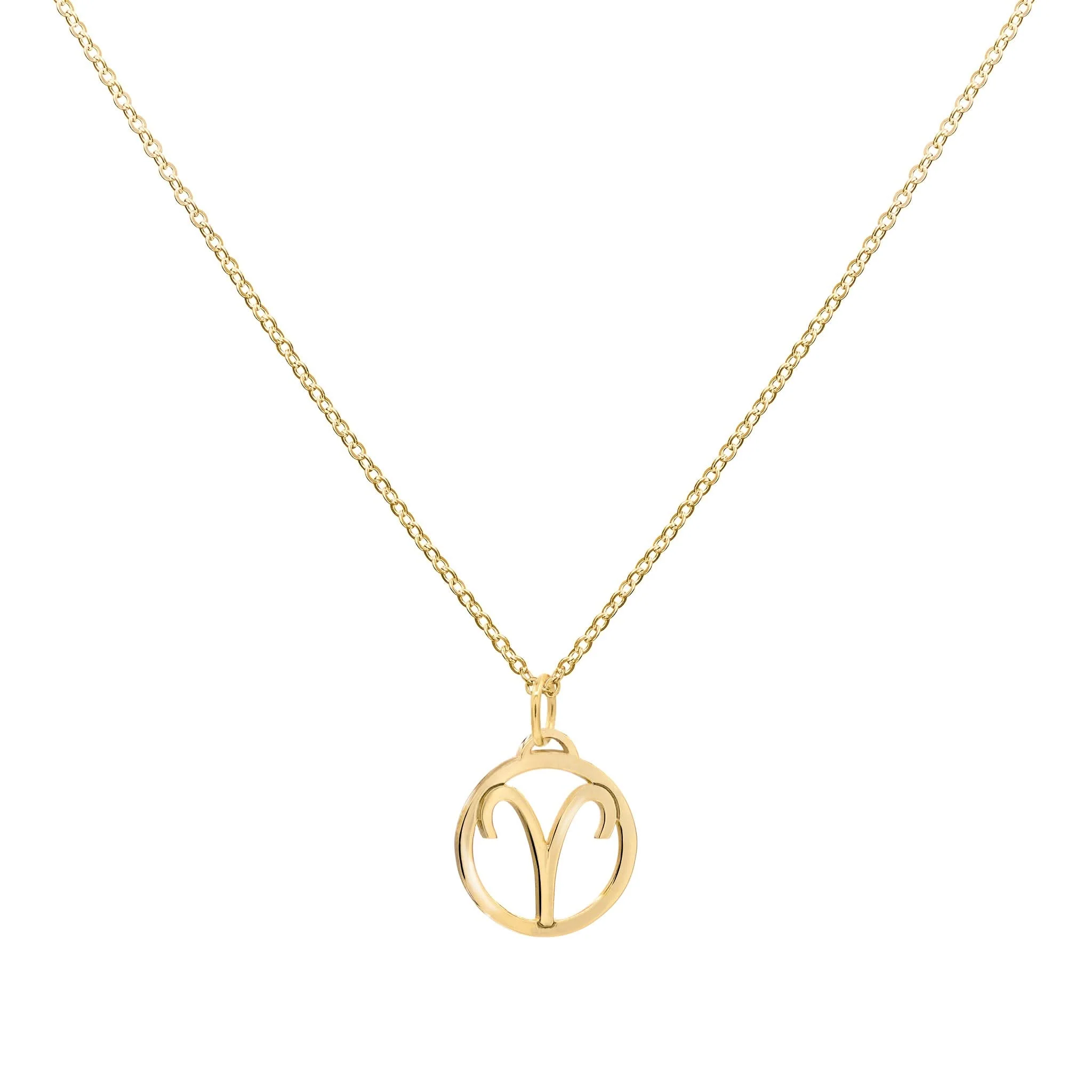 Flat Aries Pendant with Classic Chain in 14k Gold