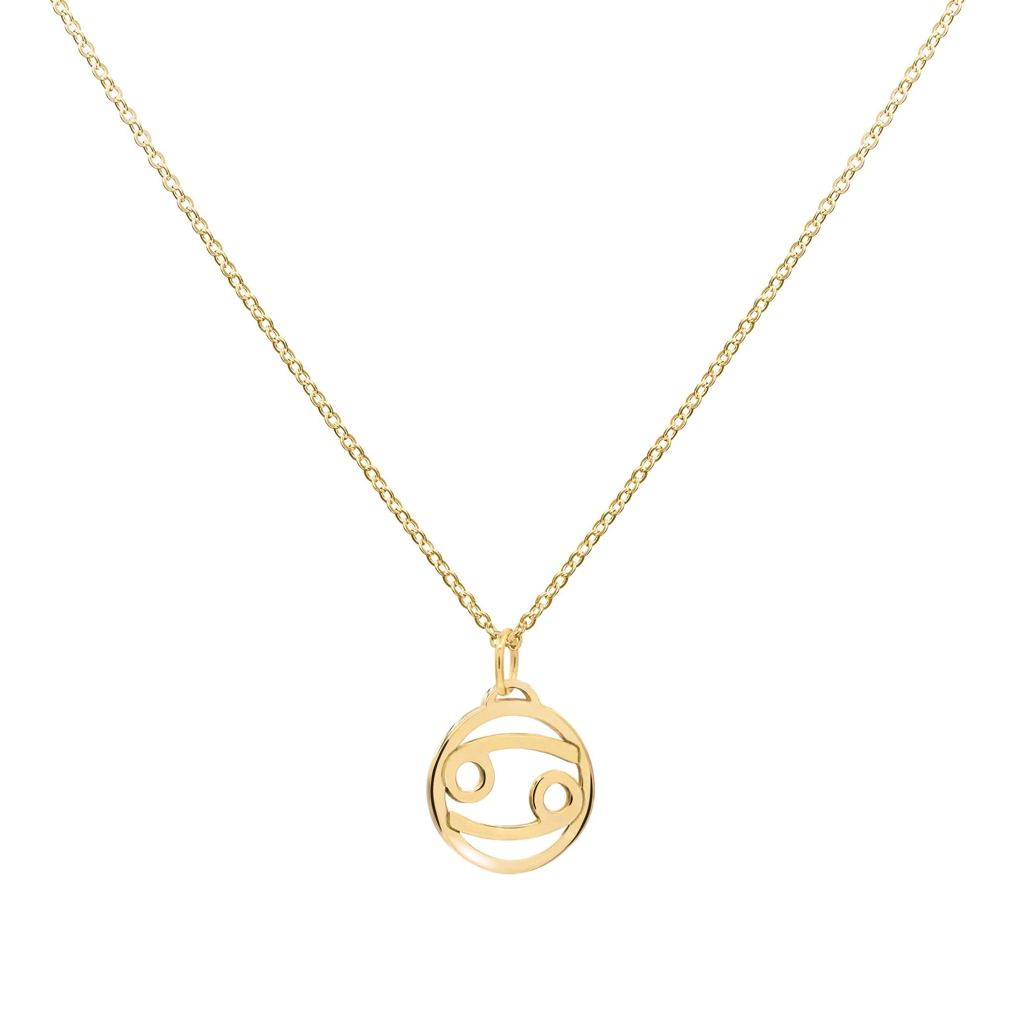 Flat Cancer Pendant with Classic Chain in 14k Gold