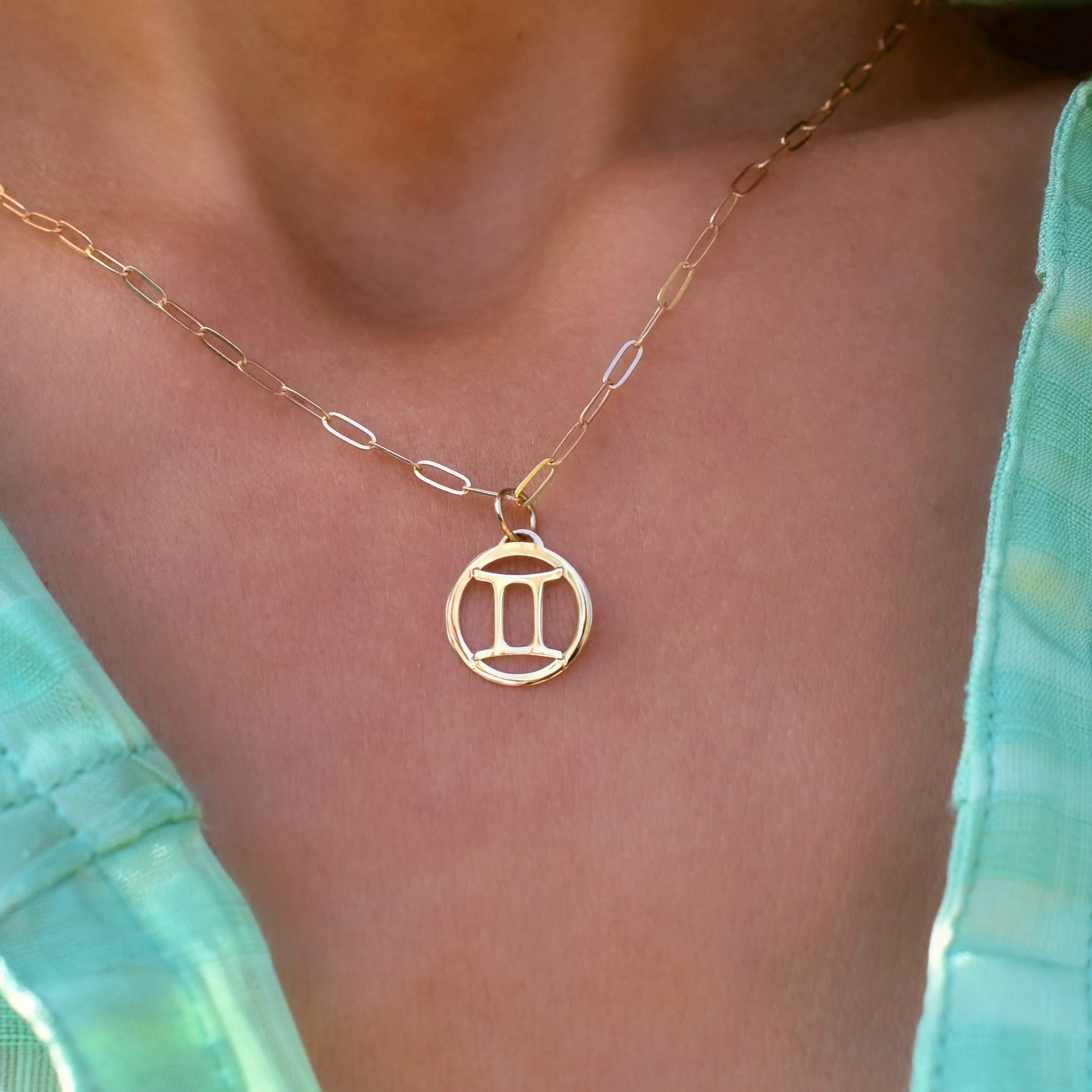 Flat Gemini Pendant with Adelaide Mini Chain in 14k Gold - Image 3