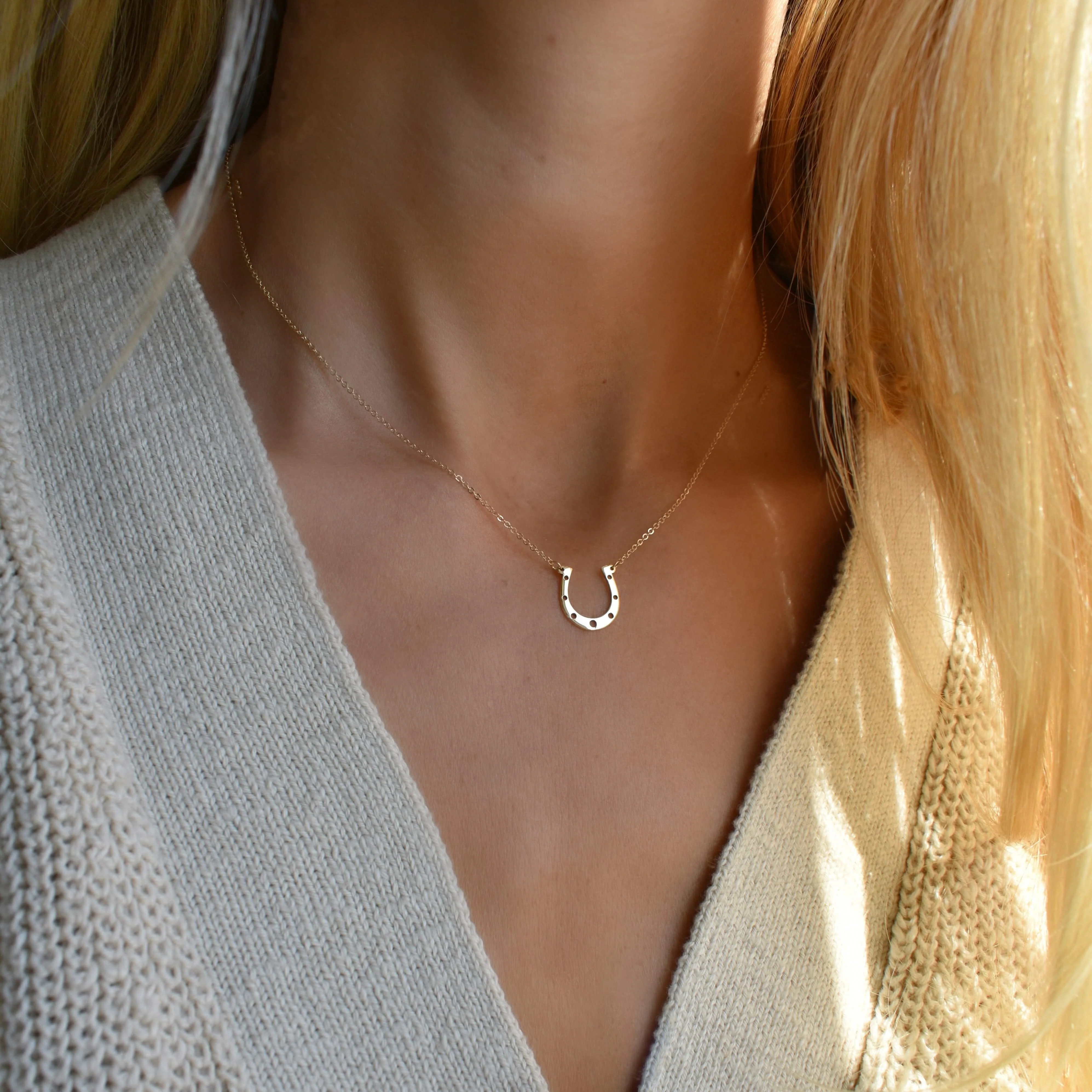 Large Flat Horseshoe Necklace in 14k Gold - Image 2