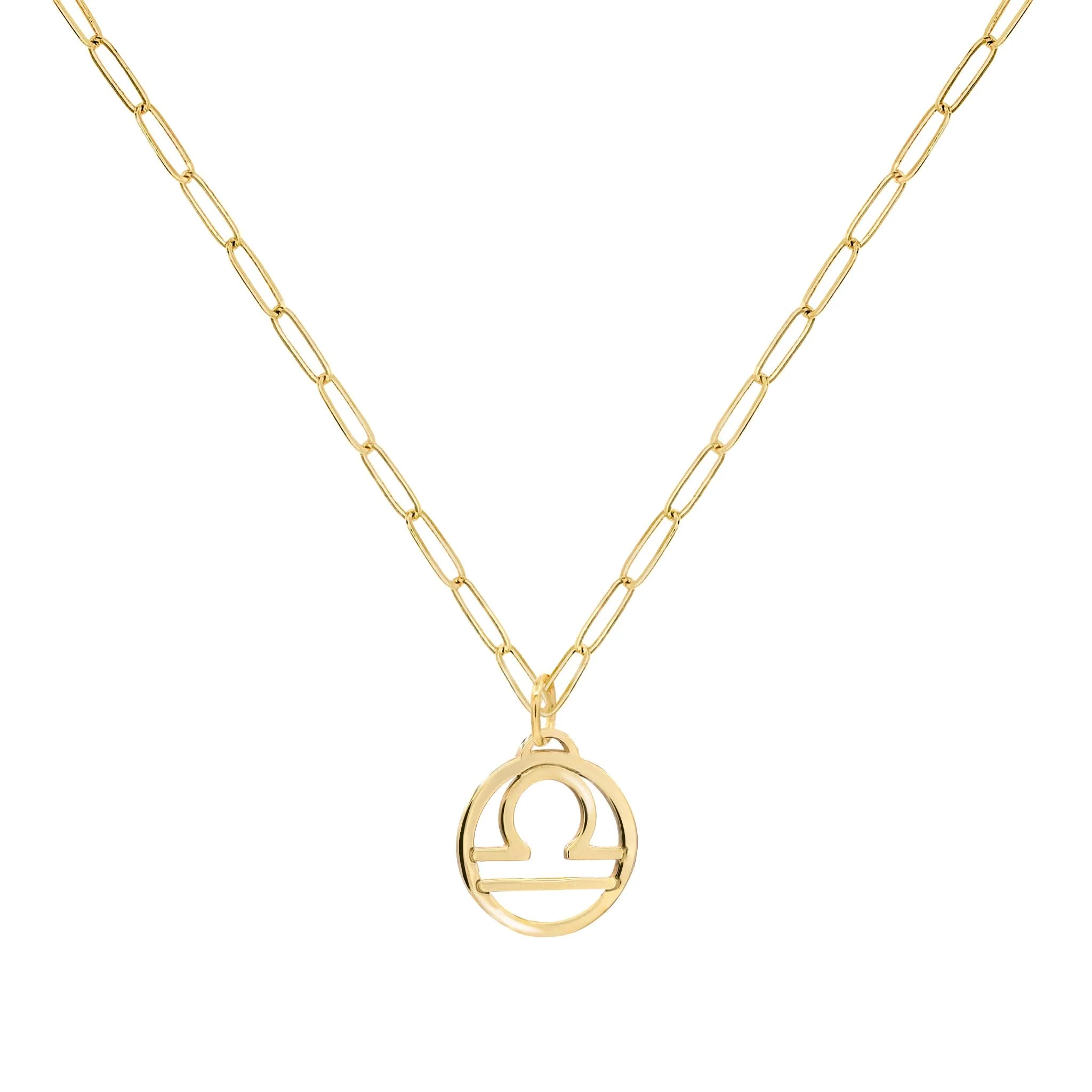 Flat Libra Pendant with Adelaide Mini Chain in 14k Gold