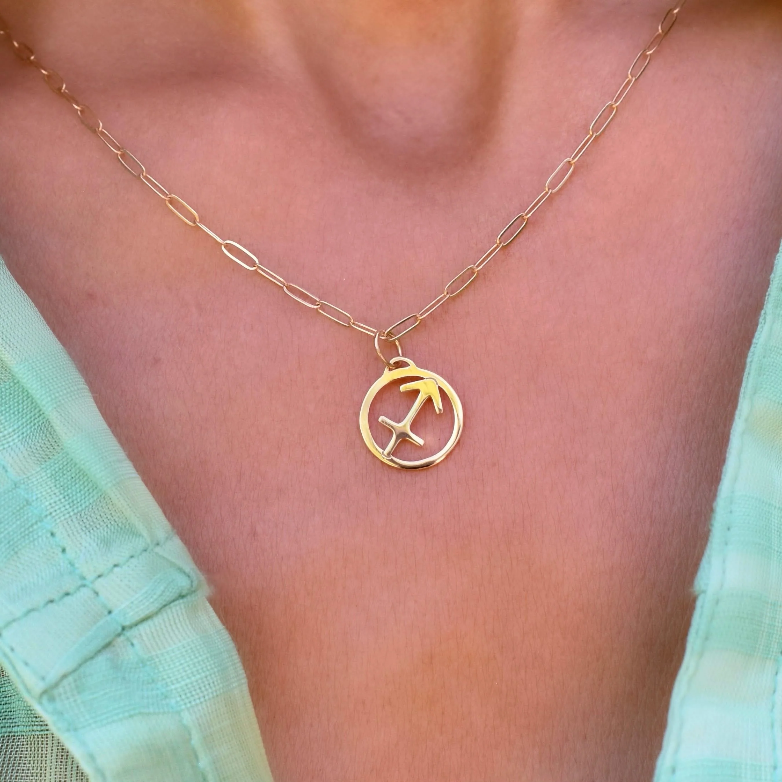 Flat Sagittarius Pendant with Adelaide Mini Chain in 14k Gold - Image 3