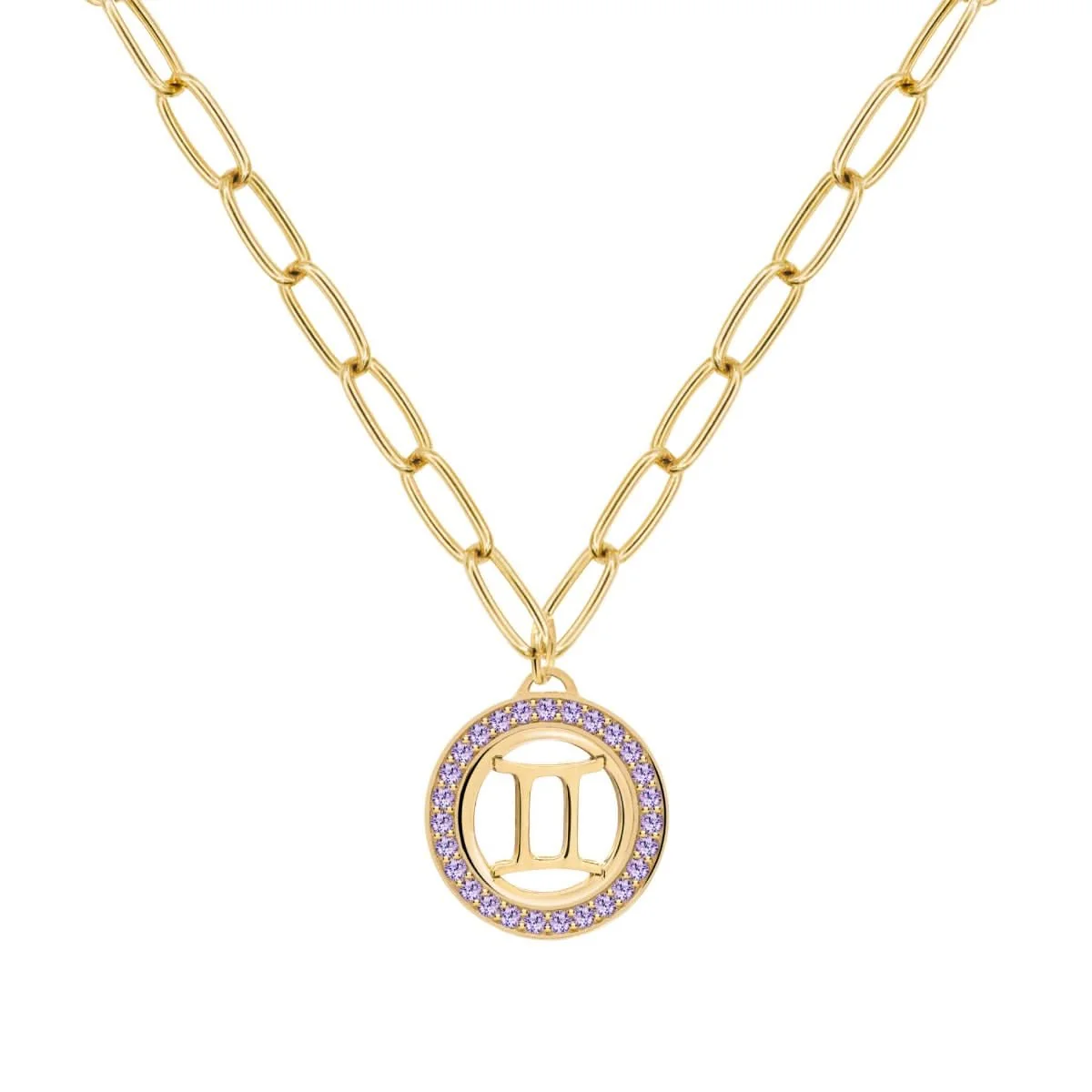 Gemini & Birthstone Pendant in 14k Gold - Image 8