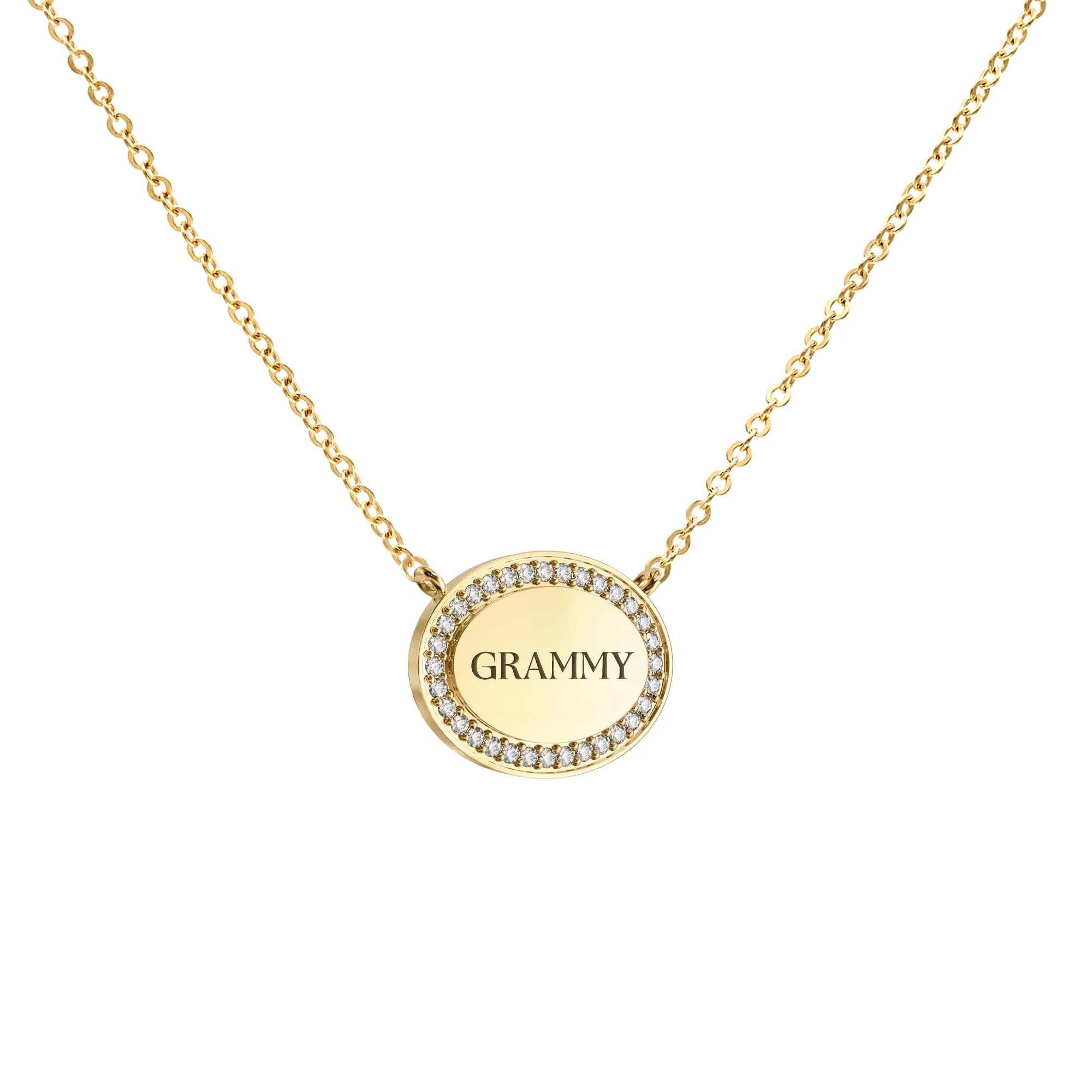 Grammy Pavé Oval Necklace in 14k Gold - Image 4
