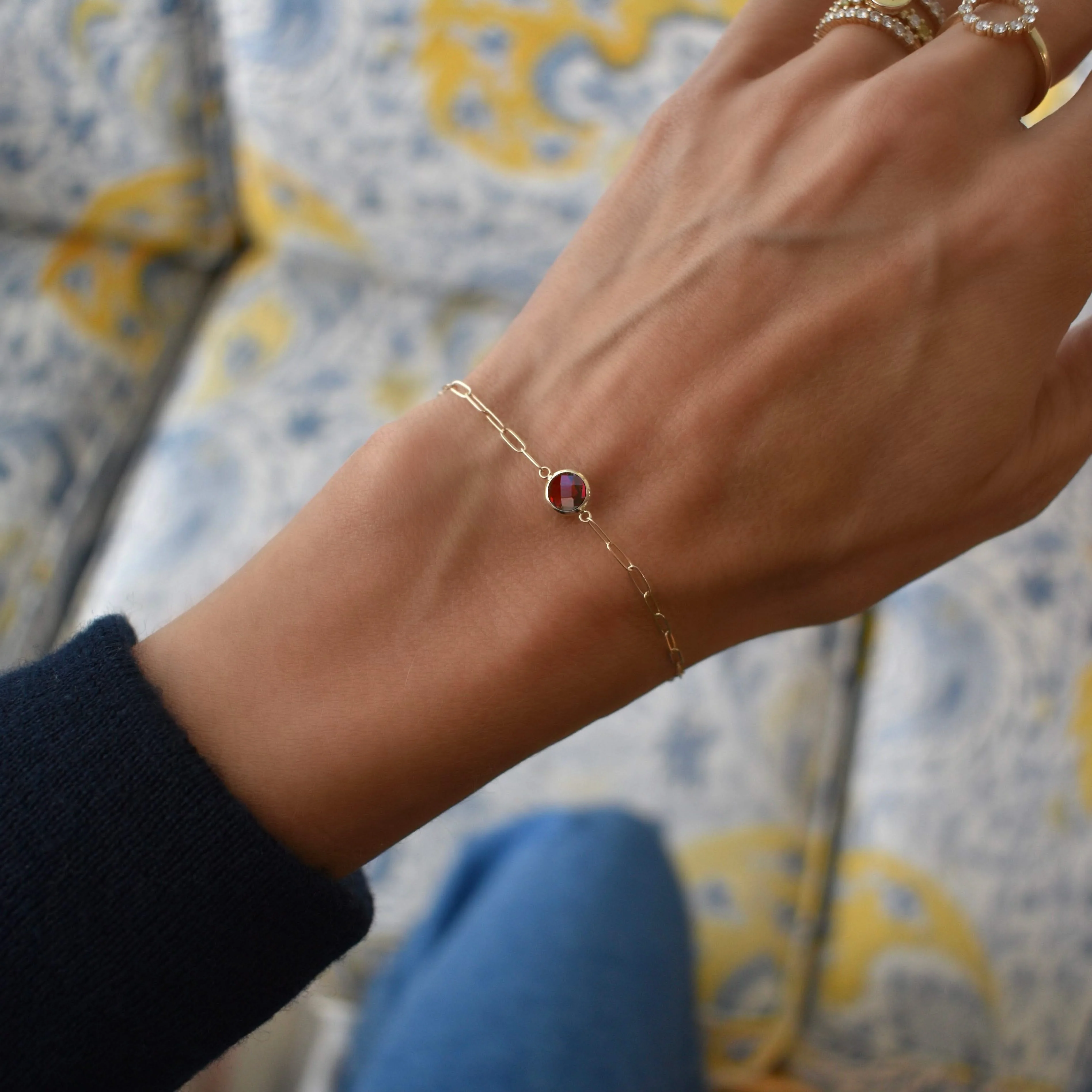 Grand 1 Garnet Adelaide Mini Bracelet in 14k Gold (January) - Image 6